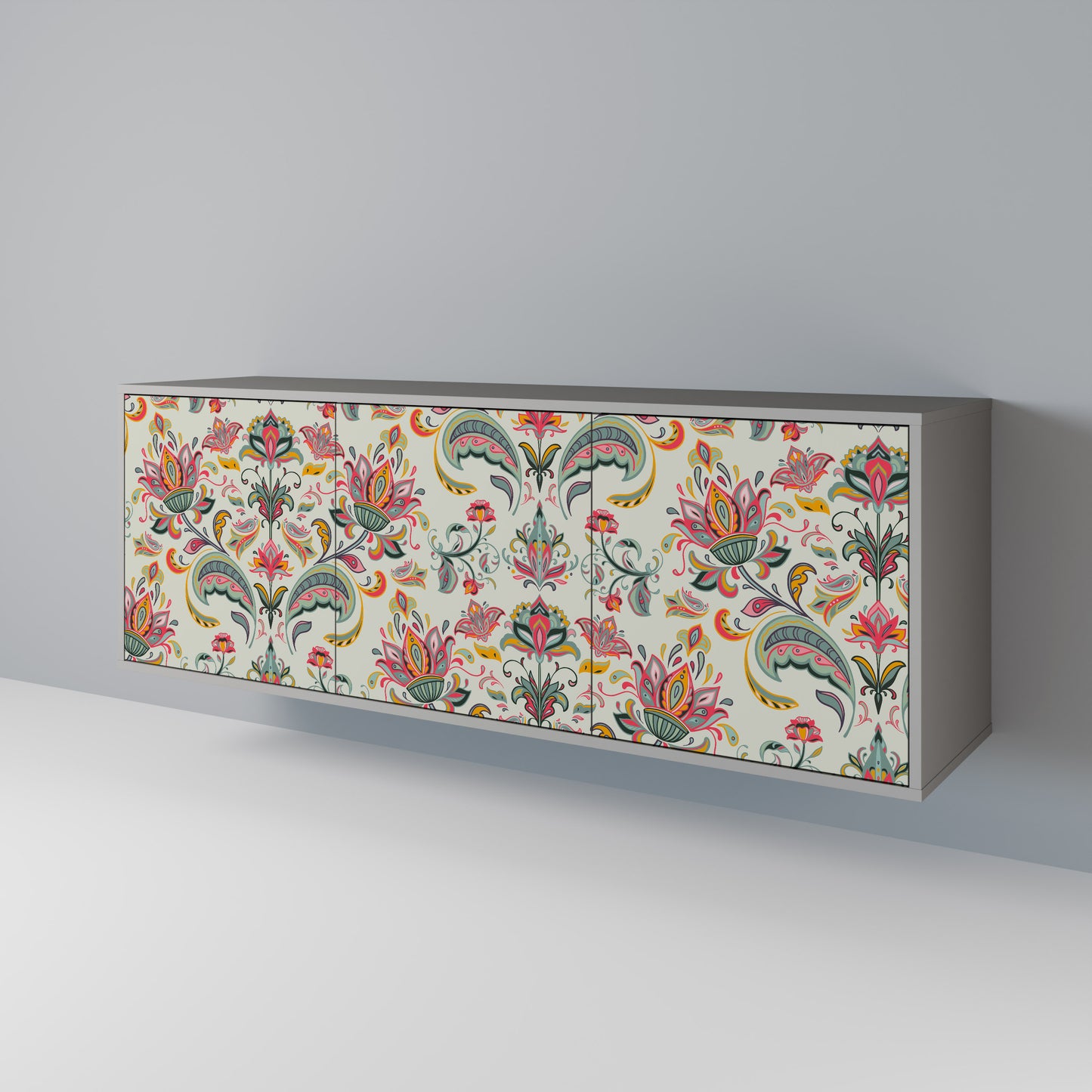 ORGANIC FOLKLORE 3-Door Sideboard in Grey Finish