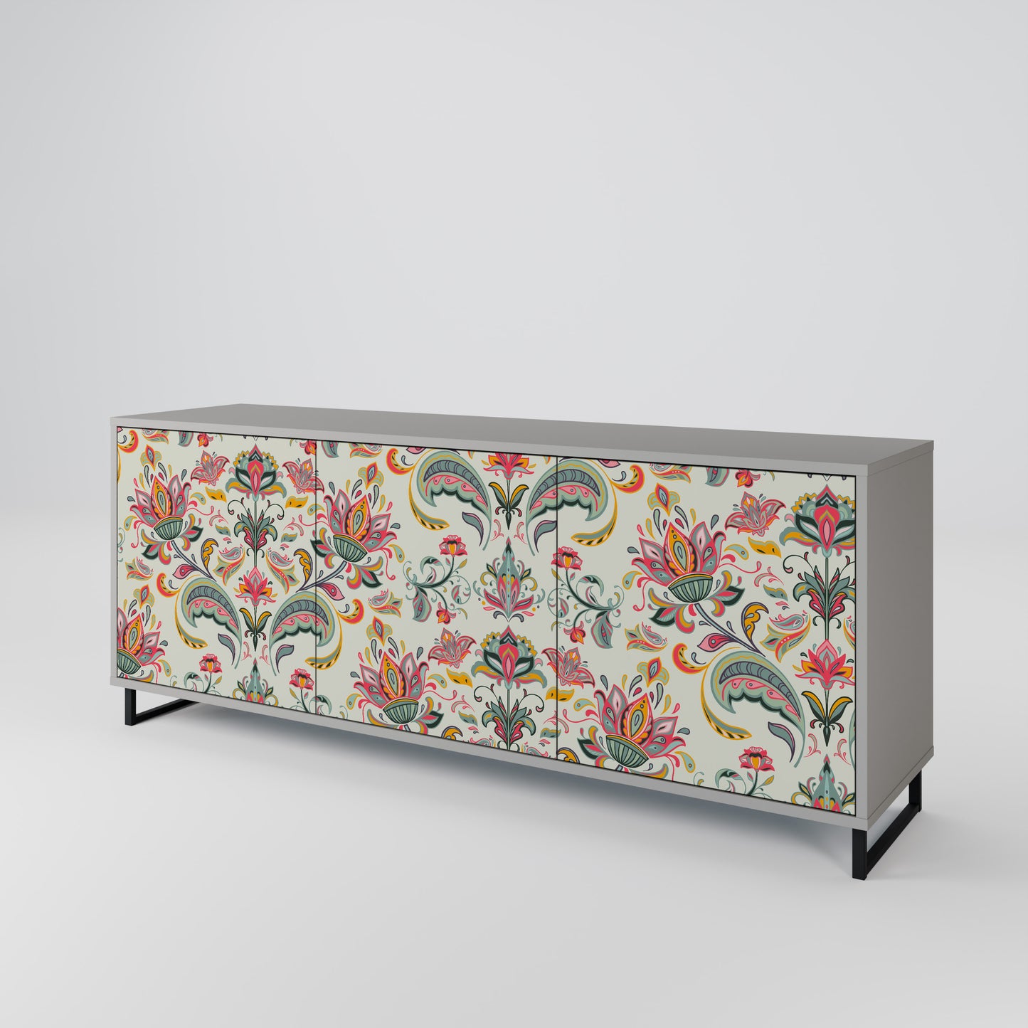 ORGANIC FOLKLORE 3-Door Sideboard in Grey Finish