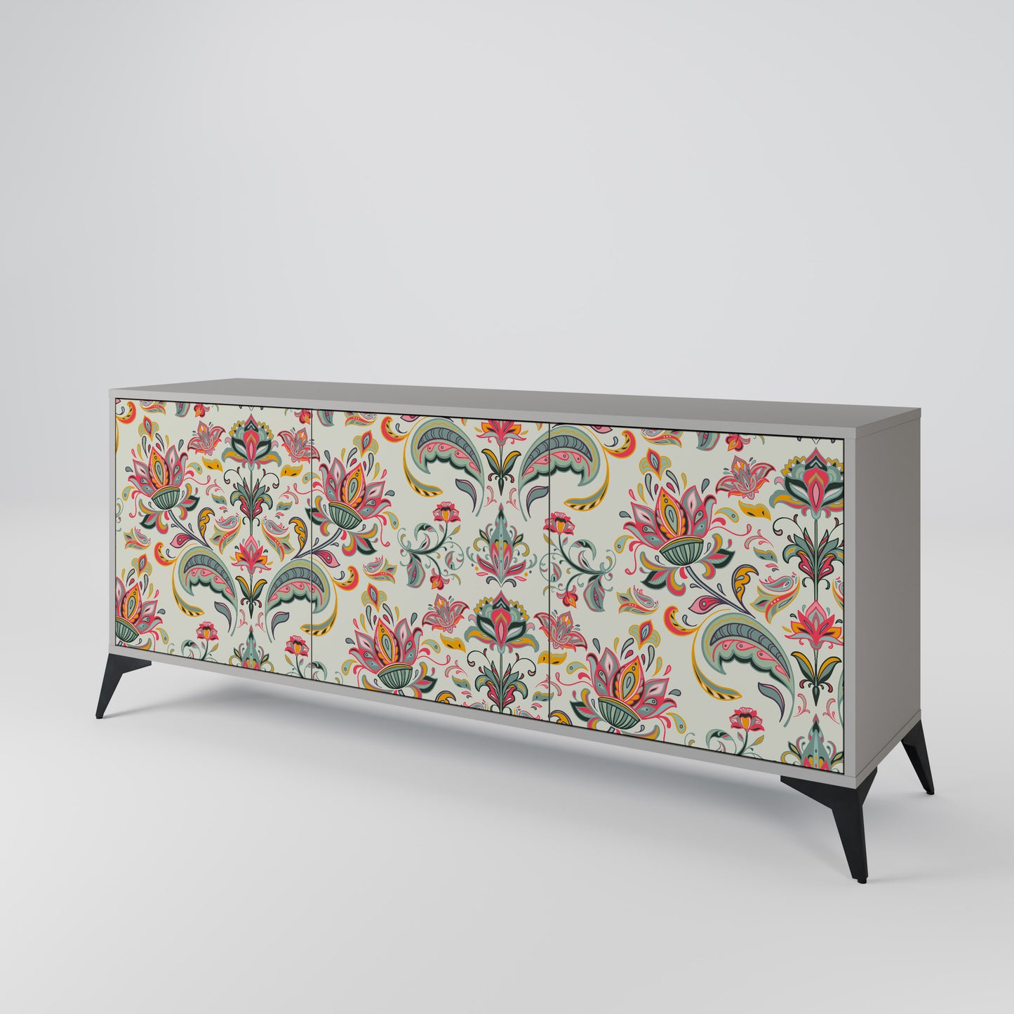 ORGANIC FOLKLORE 3-Door Sideboard in Grey Finish