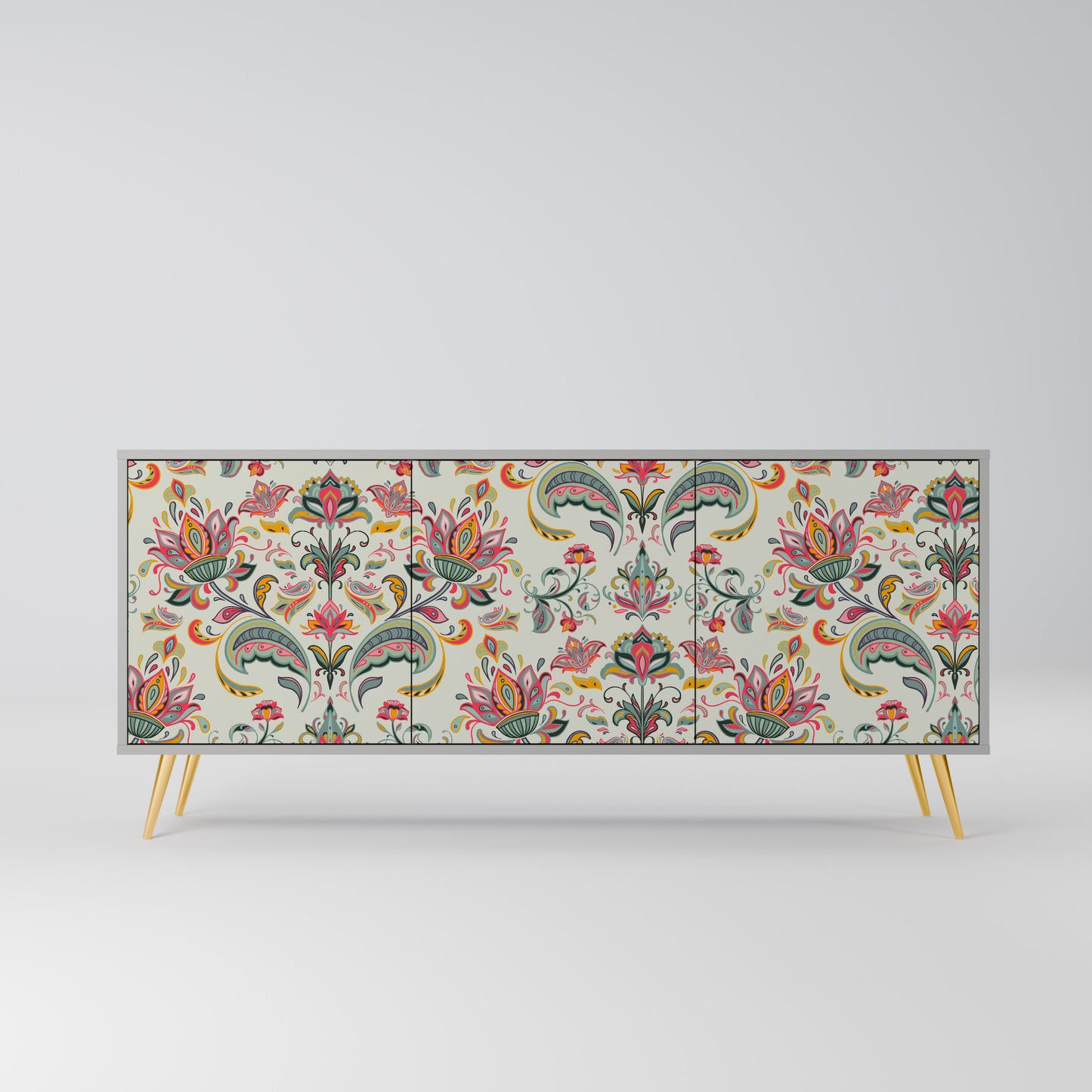 ORGANIC FOLKLORE 3-Door Sideboard in Grey Finish