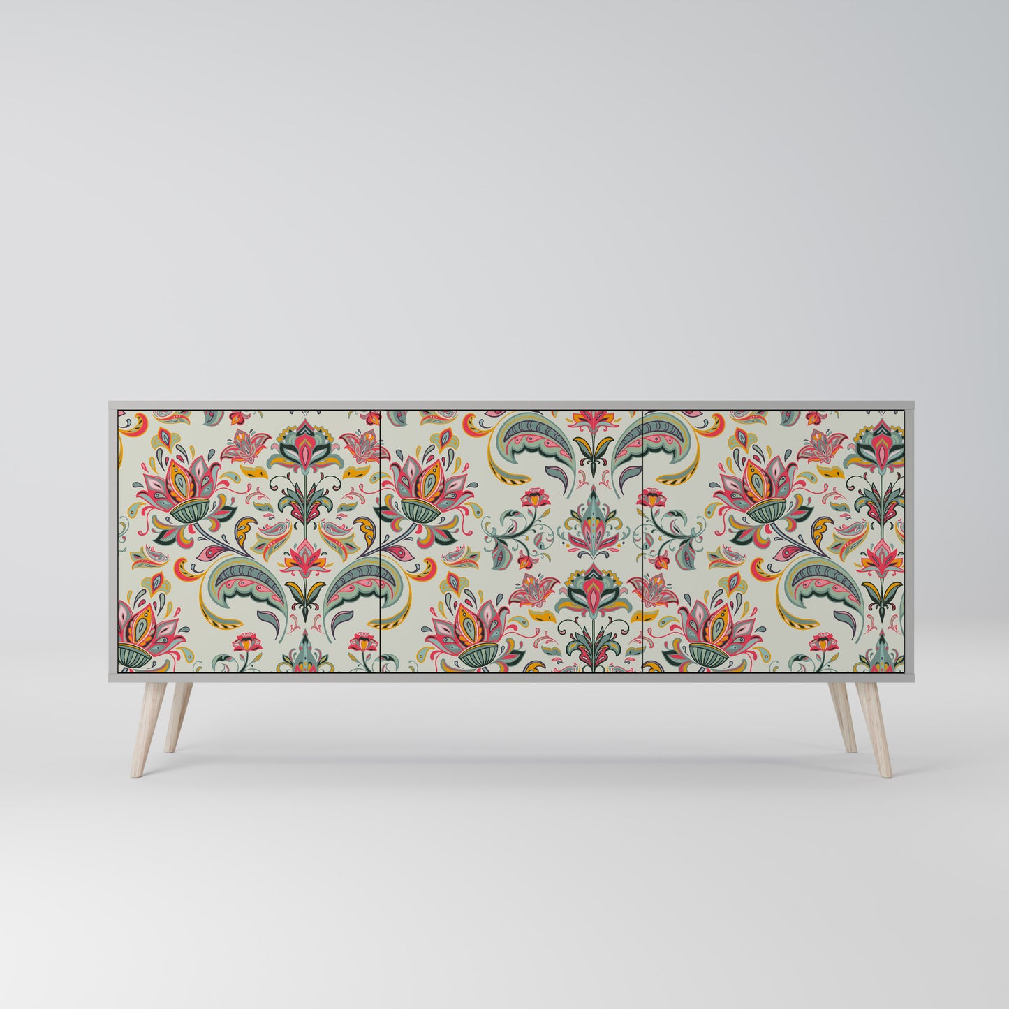 ORGANIC FOLKLORE 3-Door Sideboard in Grey Finish