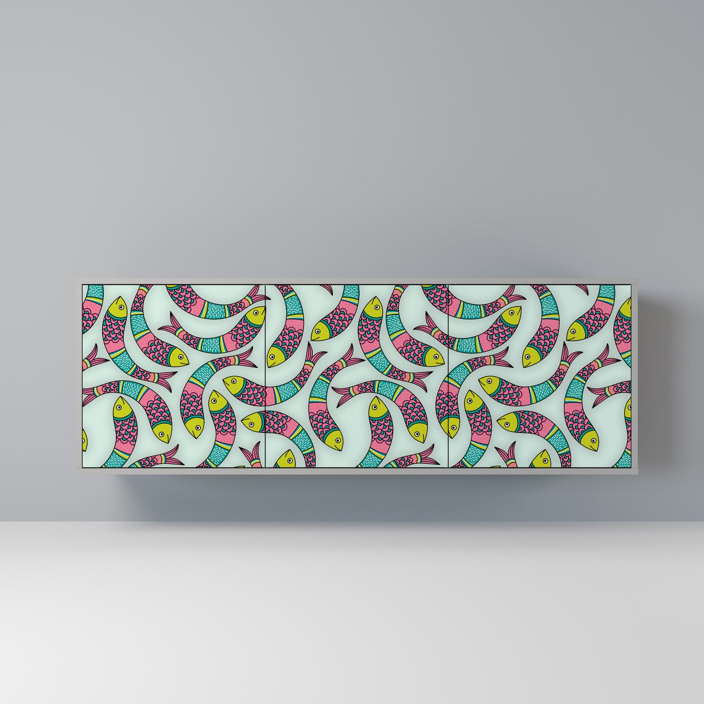 INDIAN FISH 3-Door Sideboard in Grey Finish