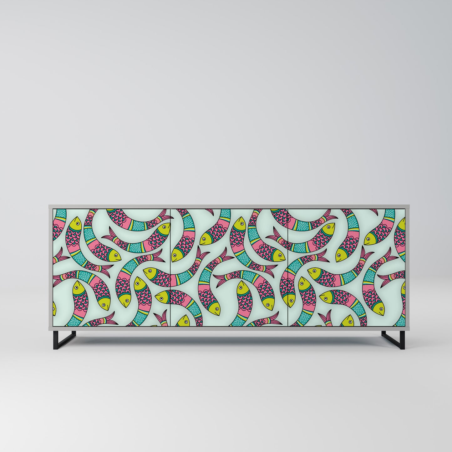 INDIAN FISH 3-Door Sideboard in Grey Finish