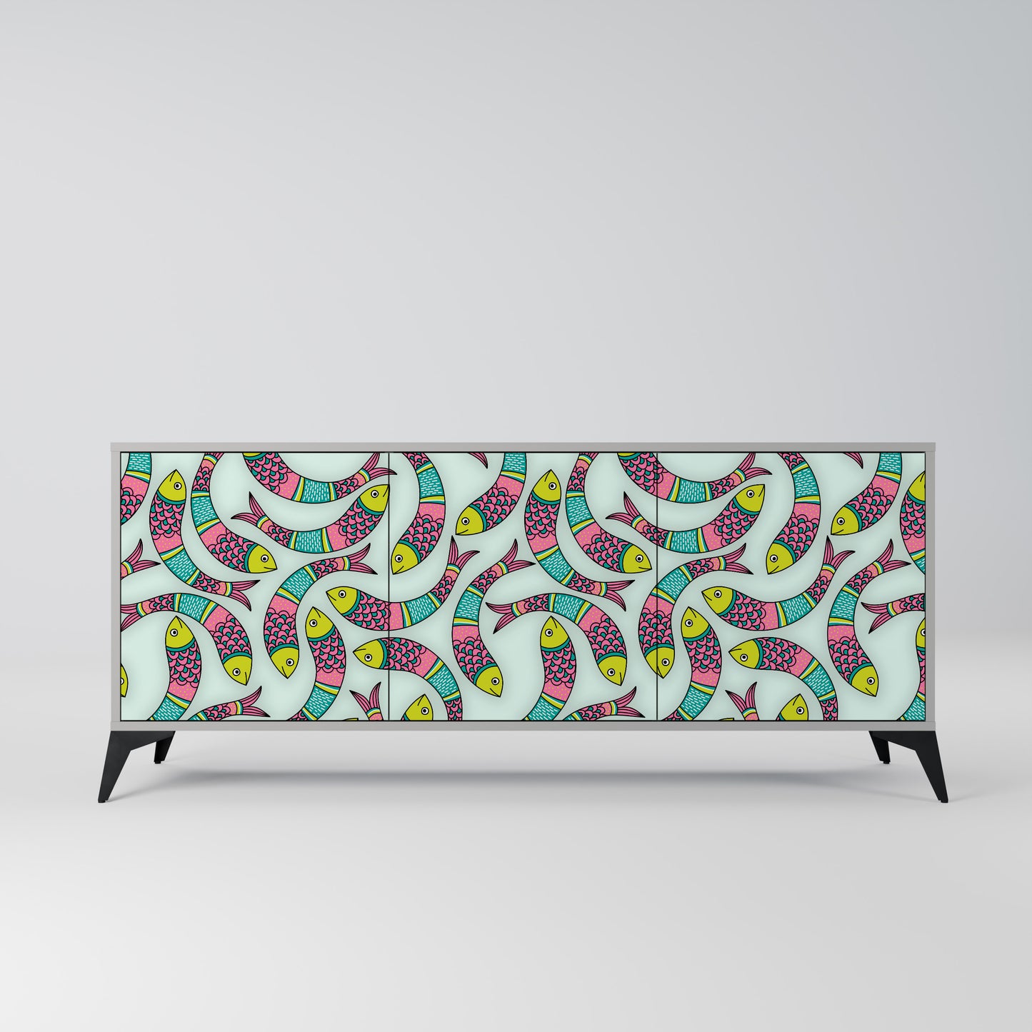 INDIAN FISH 3-Door Sideboard in Grey Finish