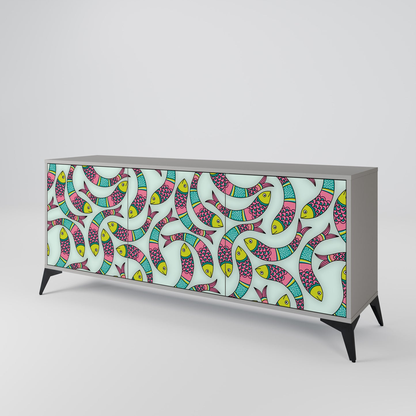 INDIAN FISH 3-Door Sideboard in Grey Finish