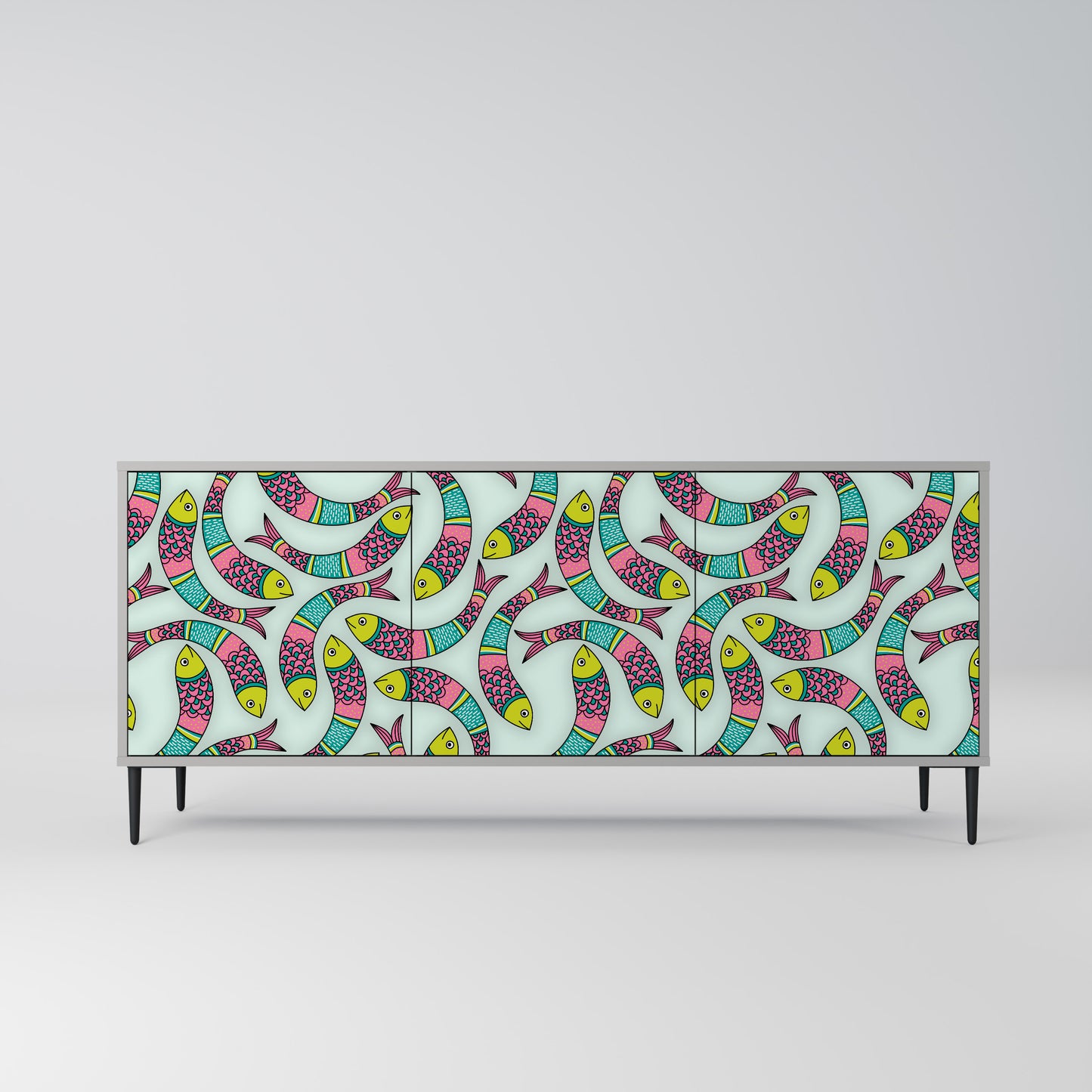 INDIAN FISH 3-Door Sideboard in Grey Finish