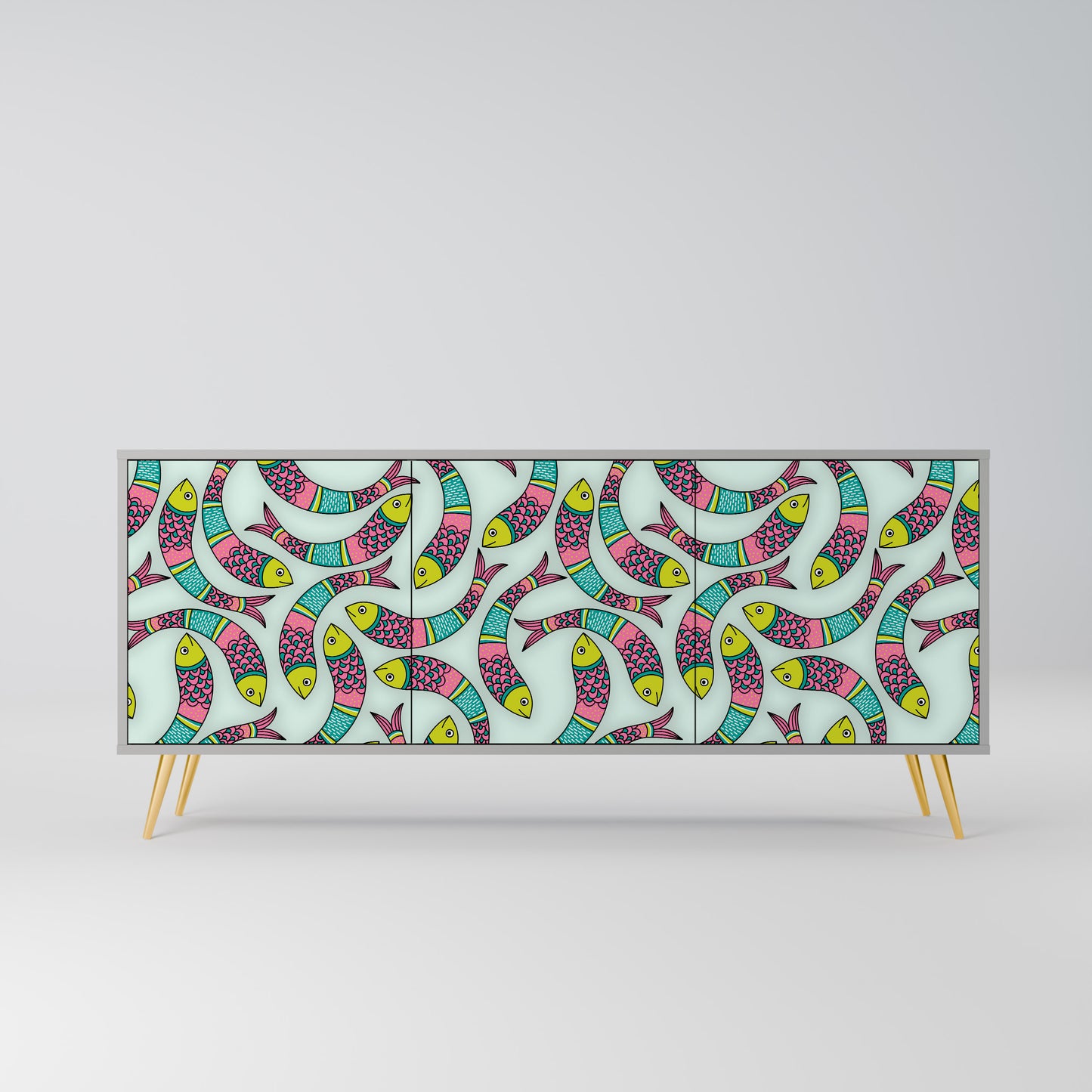 INDIAN FISH 3-Door Sideboard in Grey Finish