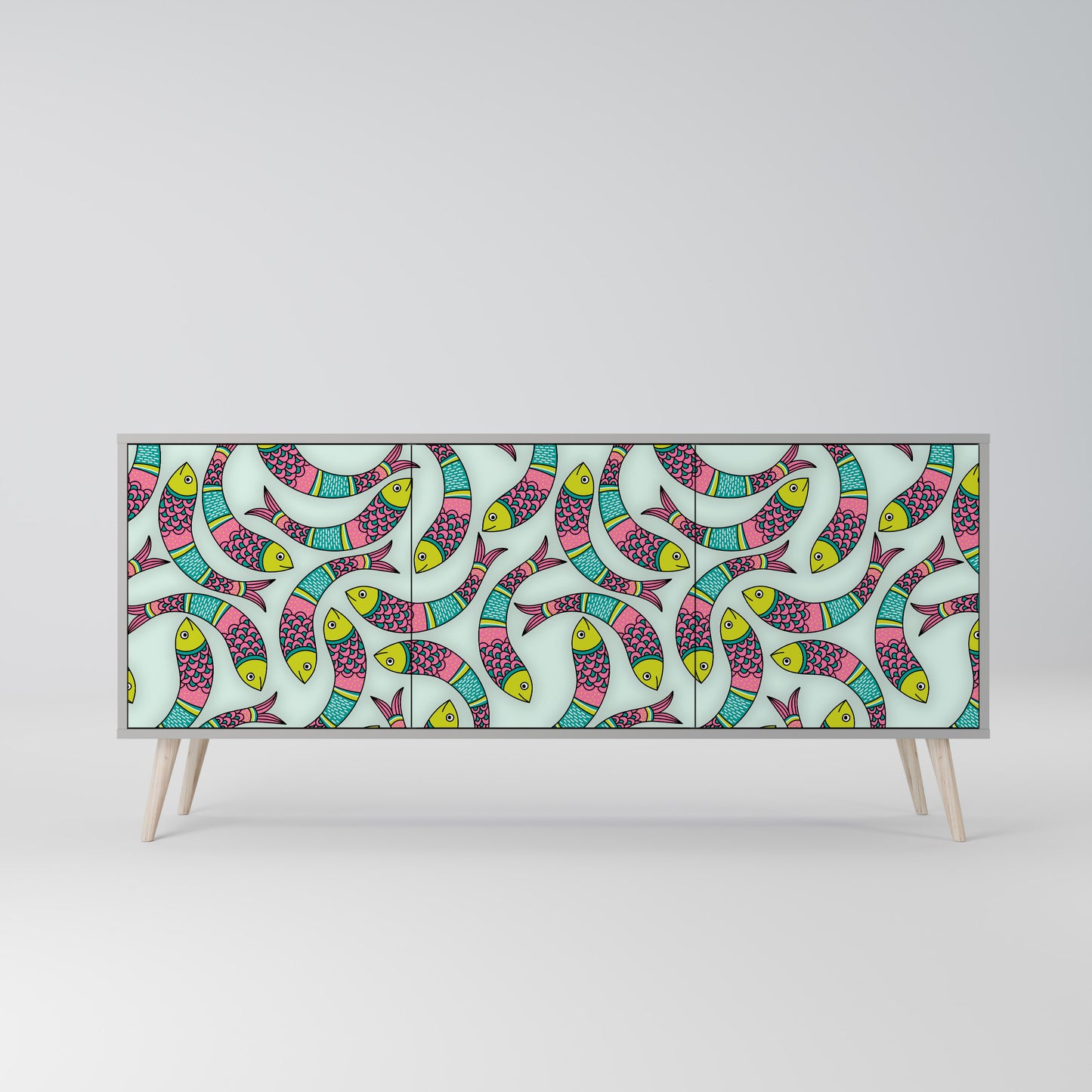 INDIAN FISH 3-Door Sideboard in Grey Finish