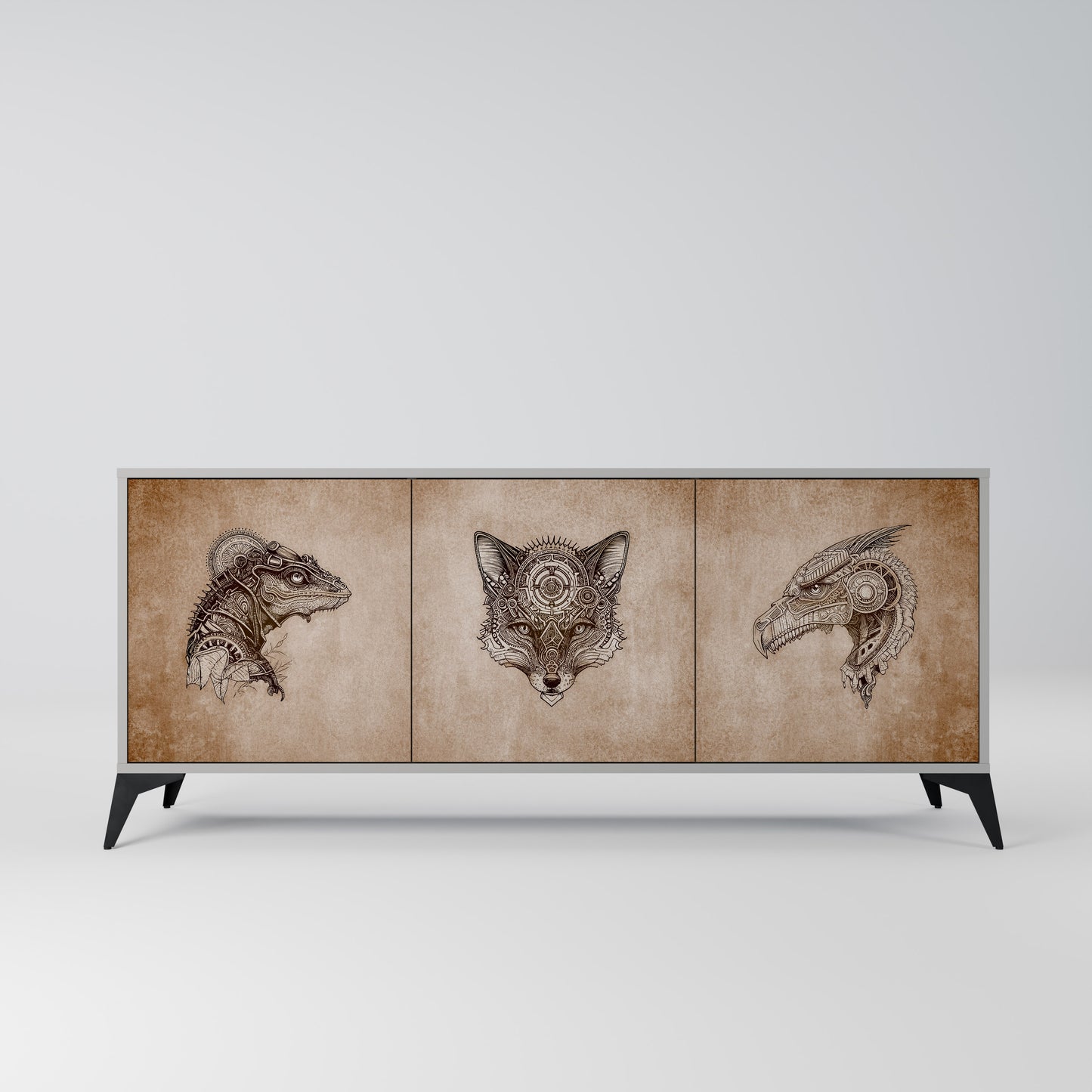 STEAMPUNK CLAN 3-Door Sideboard in Grey Finish