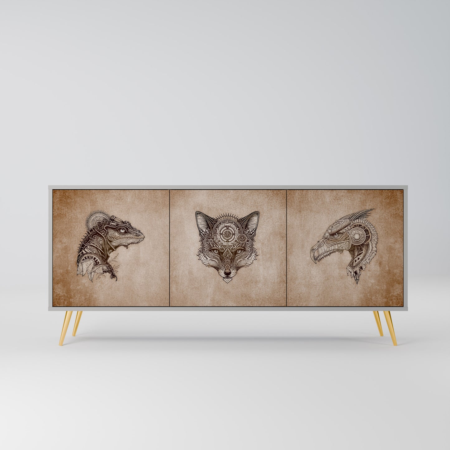 STEAMPUNK CLAN 3-Door Sideboard in Grey Finish