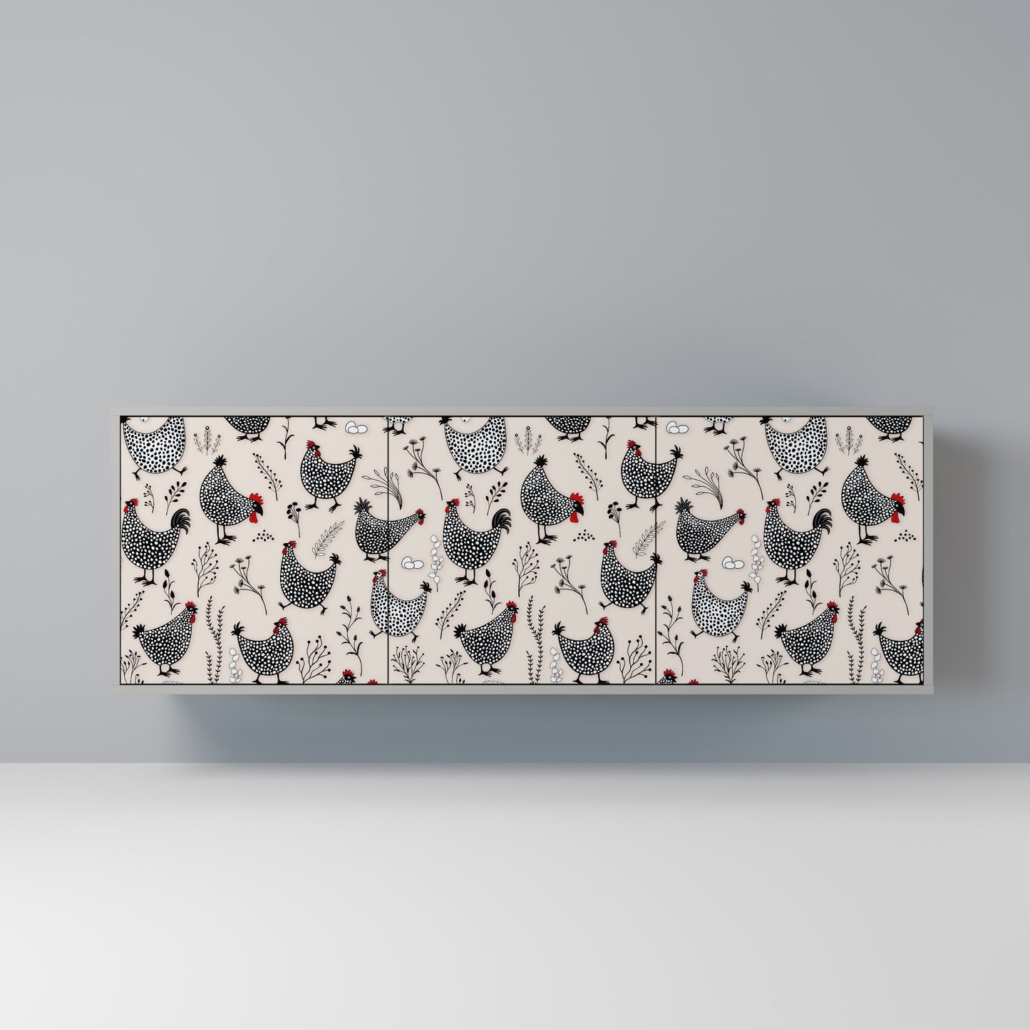 HAPPY HENS 3-Door Sideboard in Grey Finish