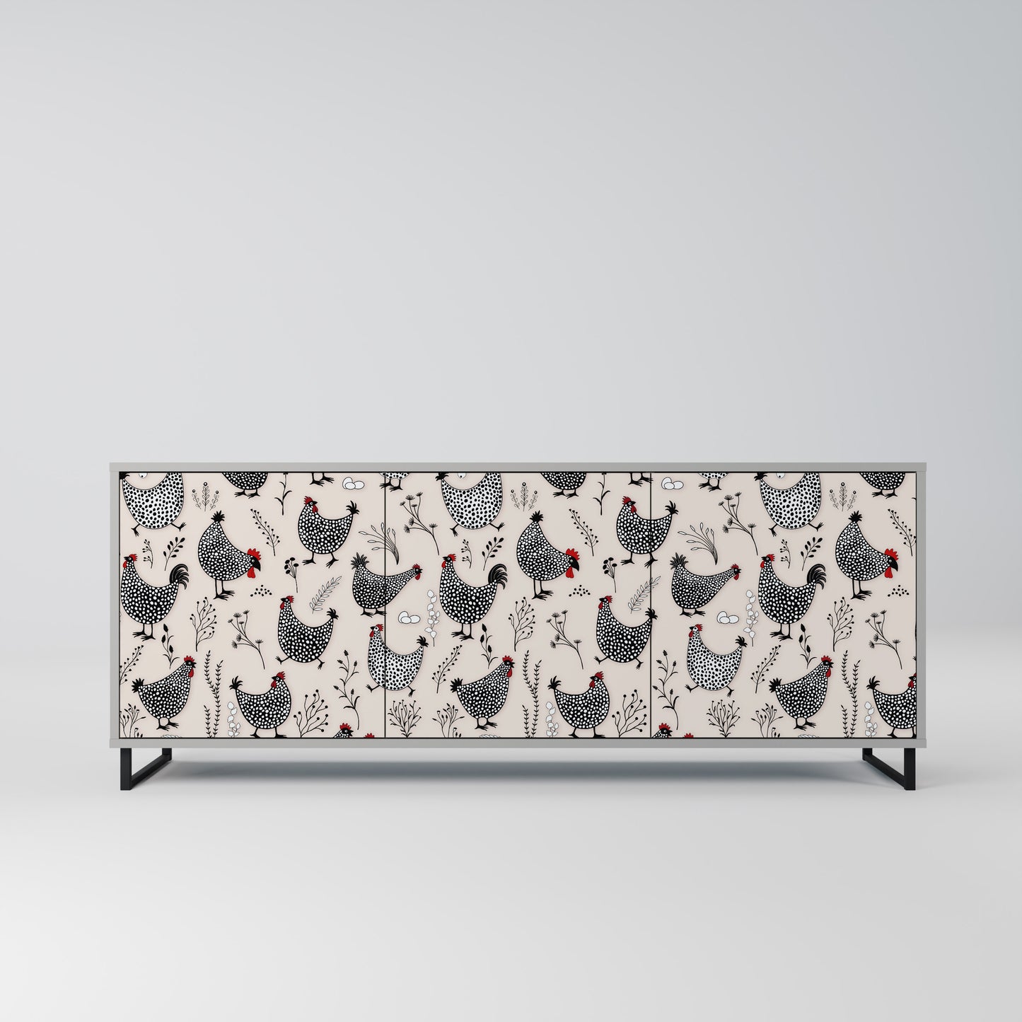 HAPPY HENS 3-Door Sideboard in Grey Finish