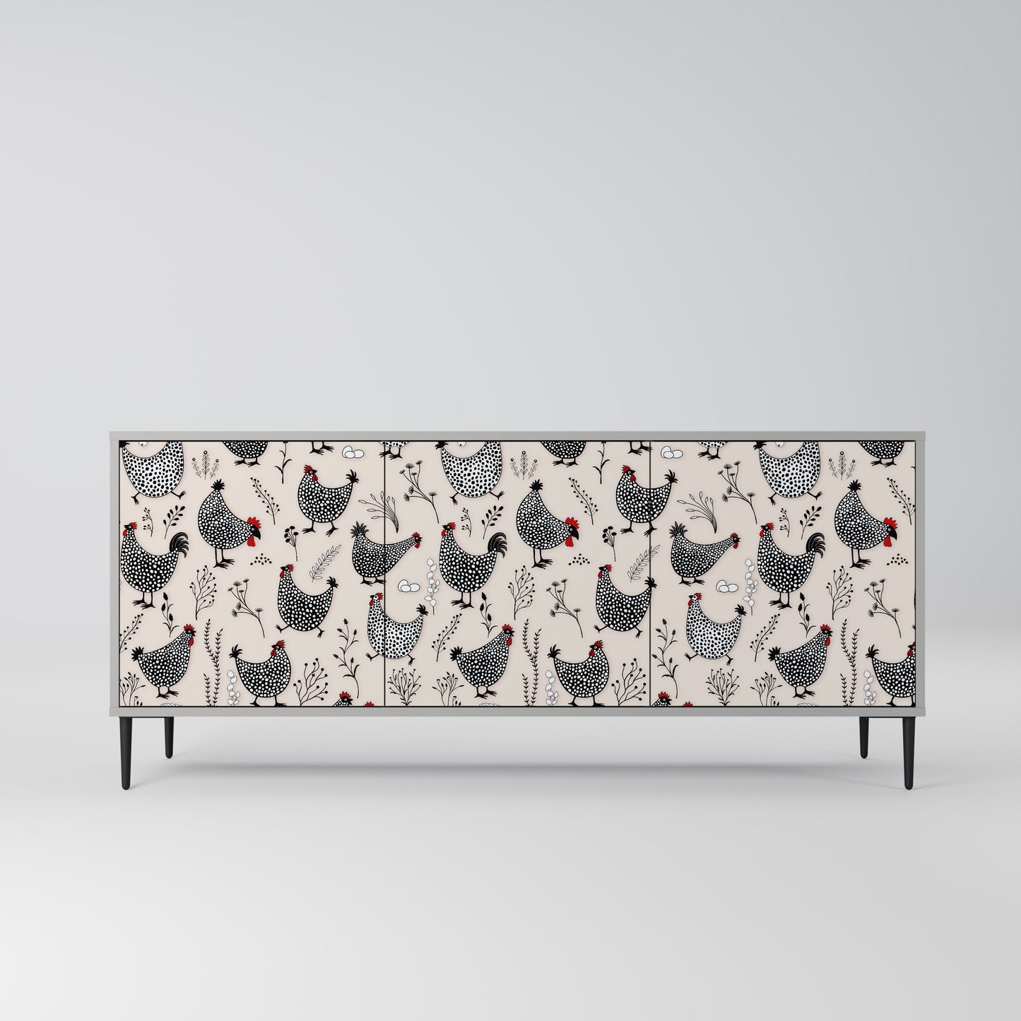 HAPPY HENS 3-Door Sideboard in Grey Finish
