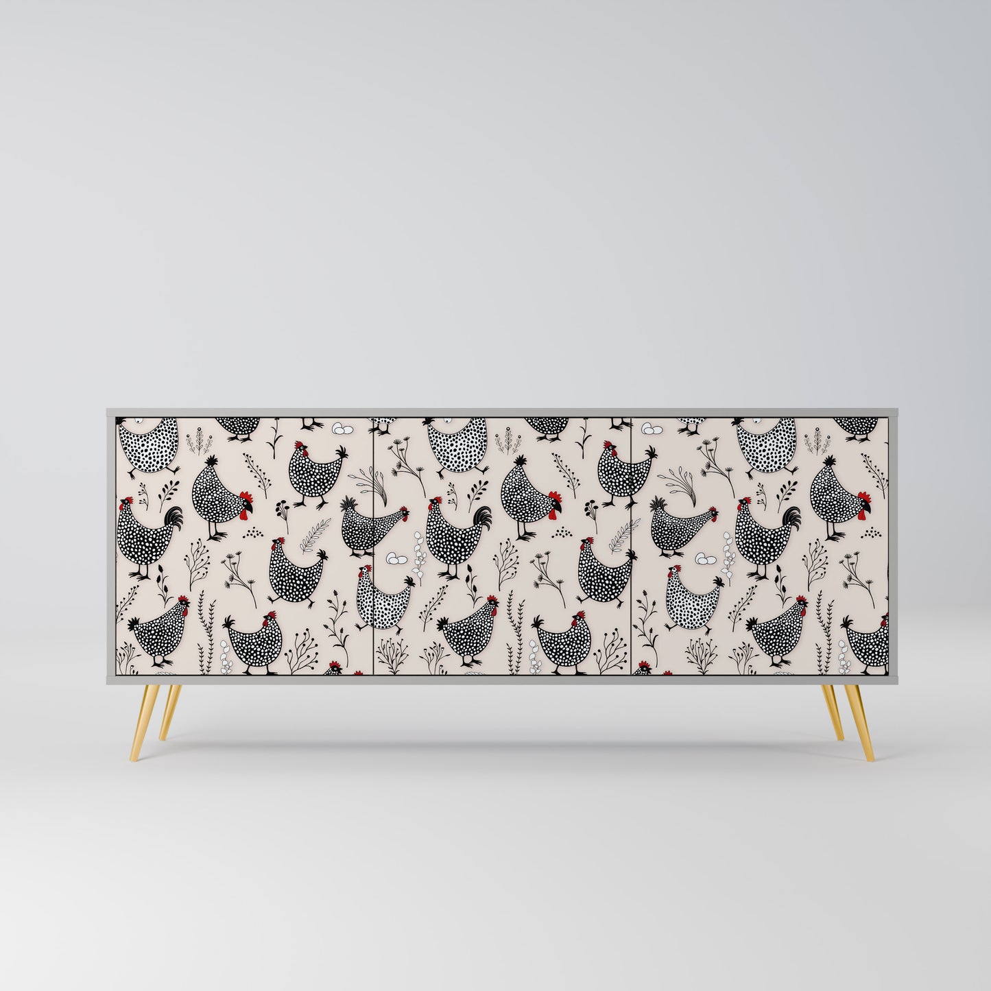 HAPPY HENS 3-Door Sideboard in Grey Finish