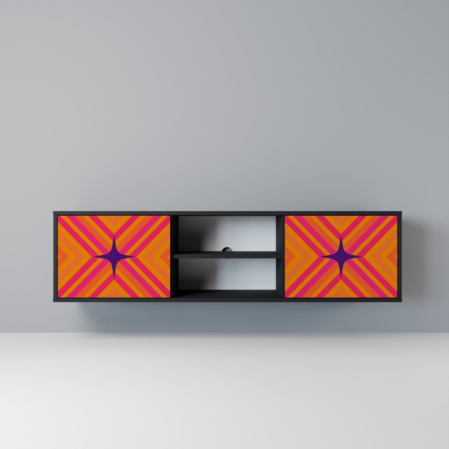 GEOMETRIC BRILLIANCE 2-dörrars TV-bänk i svart finish