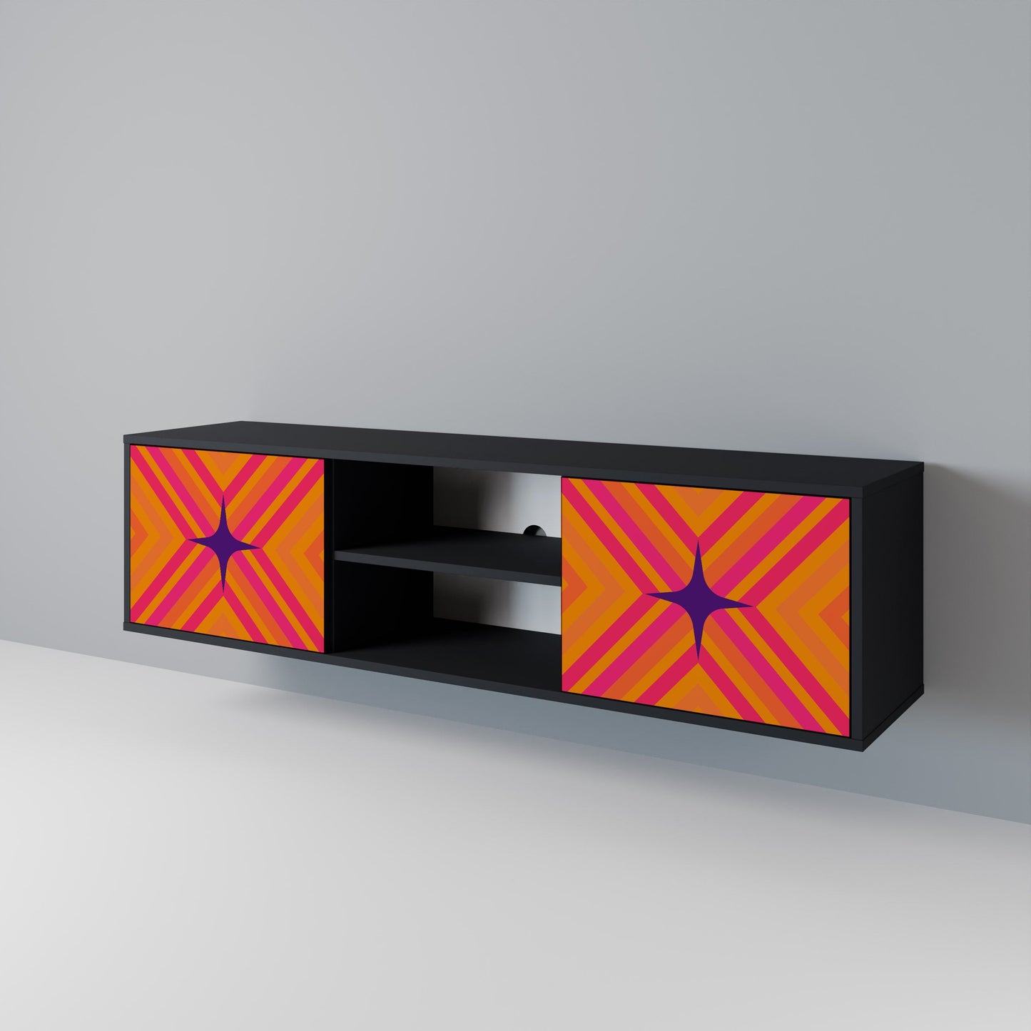 GEOMETRIC BRILLIANCE 2-dörrars TV-bänk i svart finish