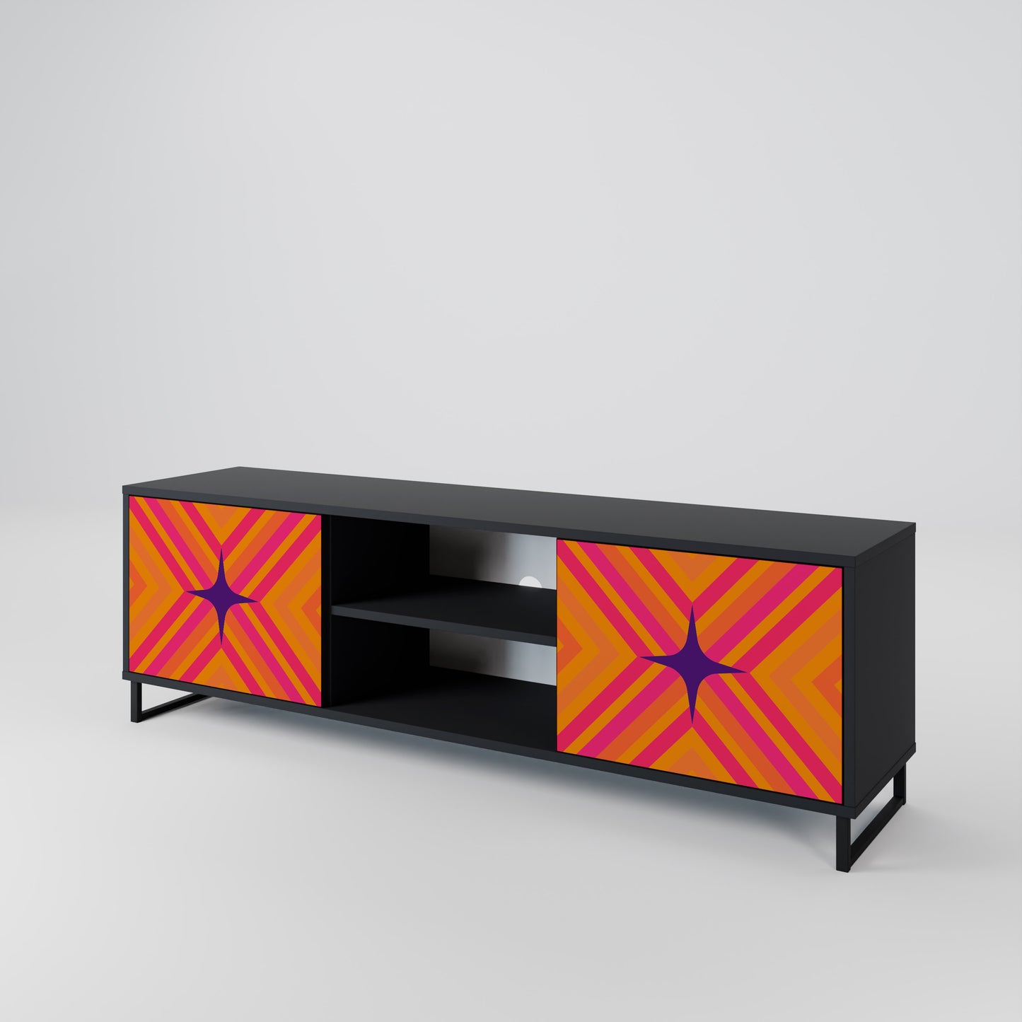 GEOMETRIC BRILLIANCE 2-dörrars TV-bänk i svart finish