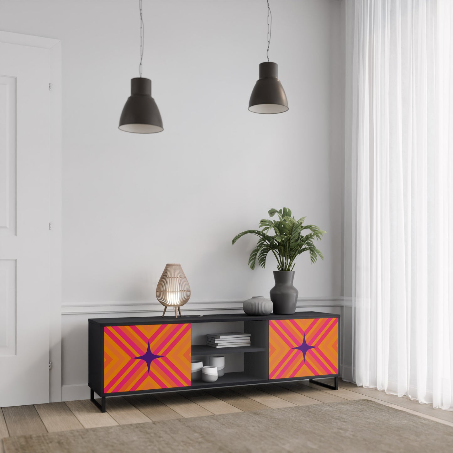 GEOMETRIC BRILLIANCE 2-dörrars TV-bänk i svart finish