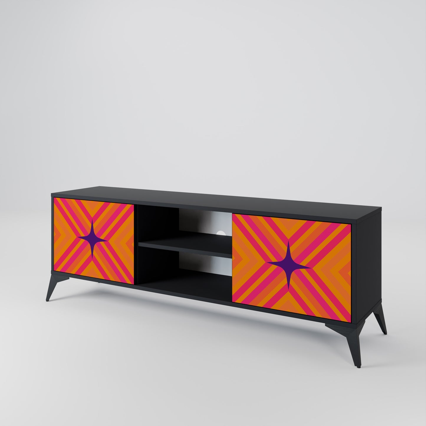 GEOMETRIC BRILLIANCE 2-dörrars TV-bänk i svart finish