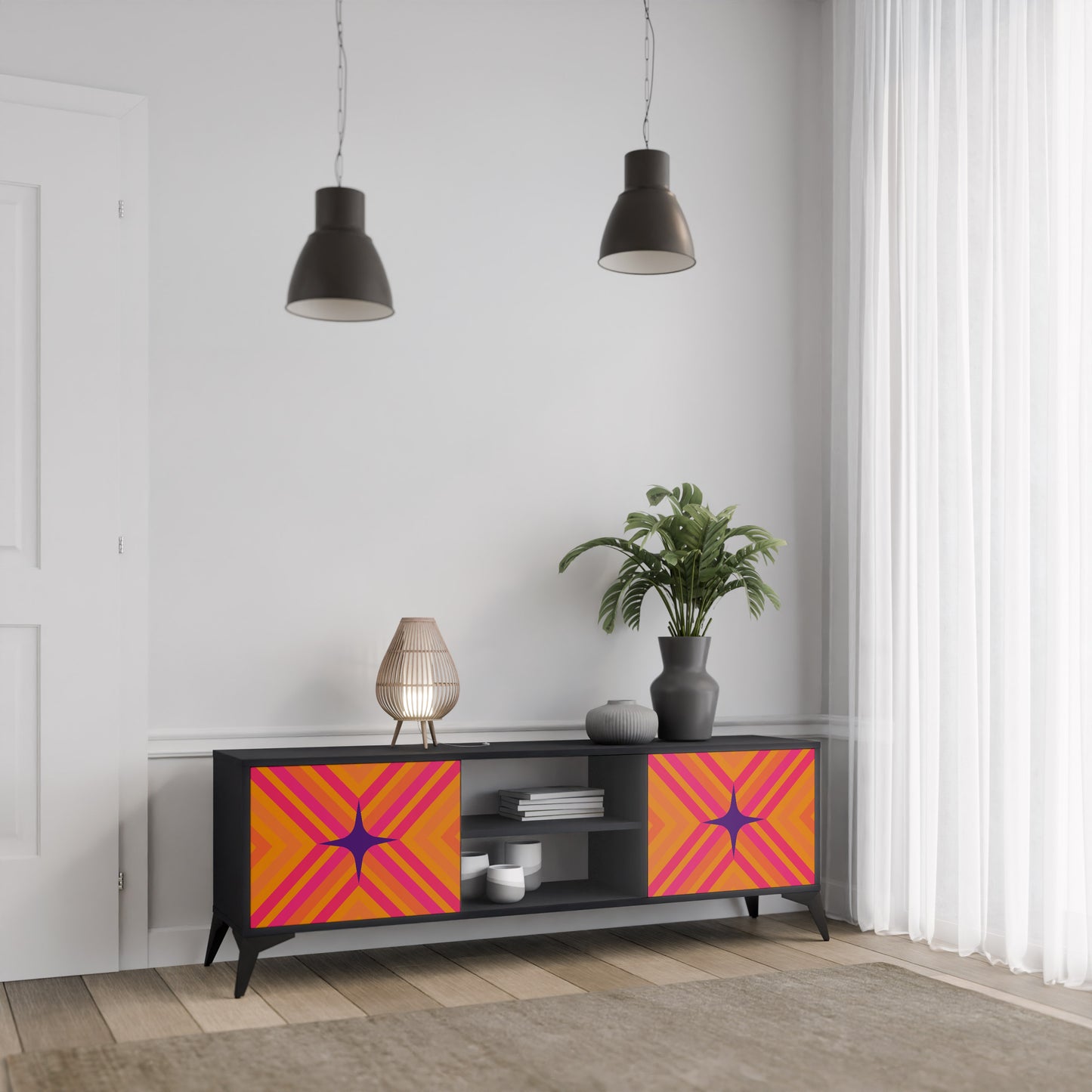 GEOMETRIC BRILLIANCE 2-dörrars TV-bänk i svart finish