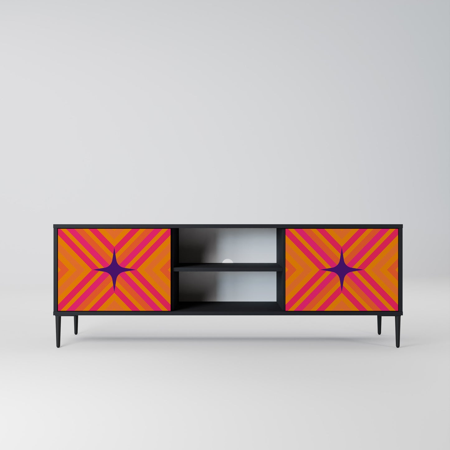 GEOMETRIC BRILLIANCE 2-dörrars TV-bänk i svart finish