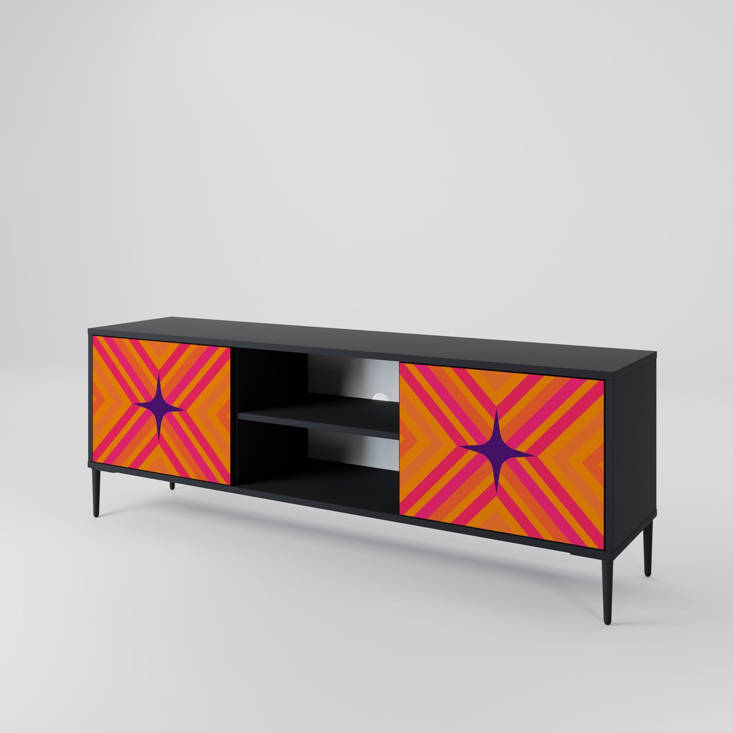 GEOMETRIC BRILLIANCE 2-dörrars TV-bänk i svart finish