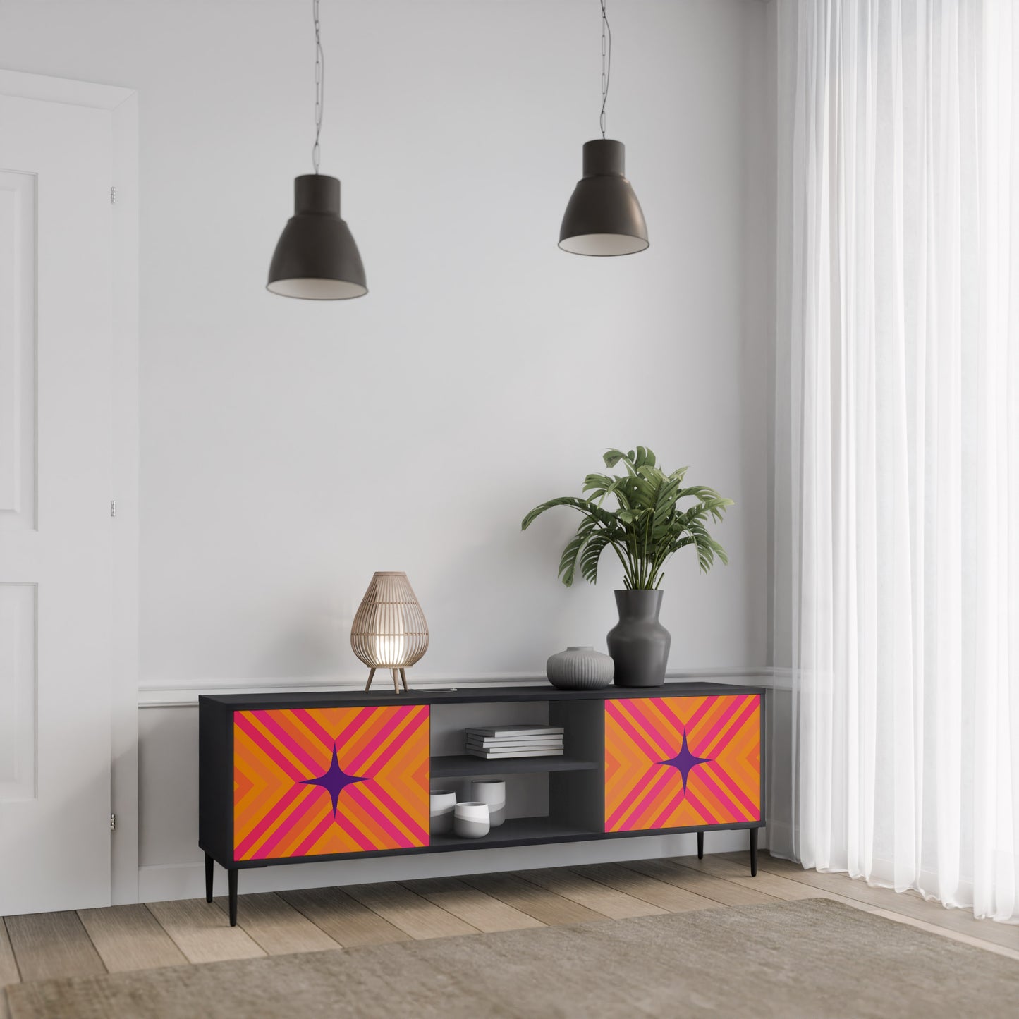 GEOMETRIC BRILLIANCE 2-dörrars TV-bänk i svart finish