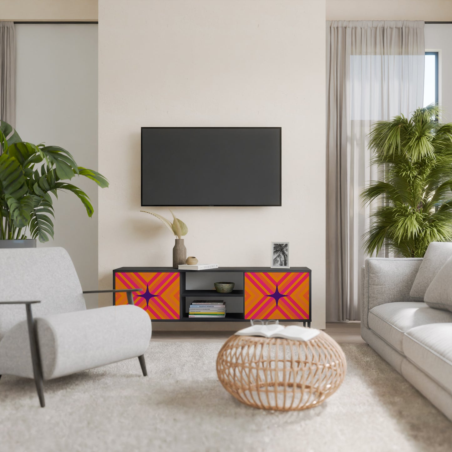 GEOMETRIC BRILLIANCE 2-dörrars TV-bänk i svart finish
