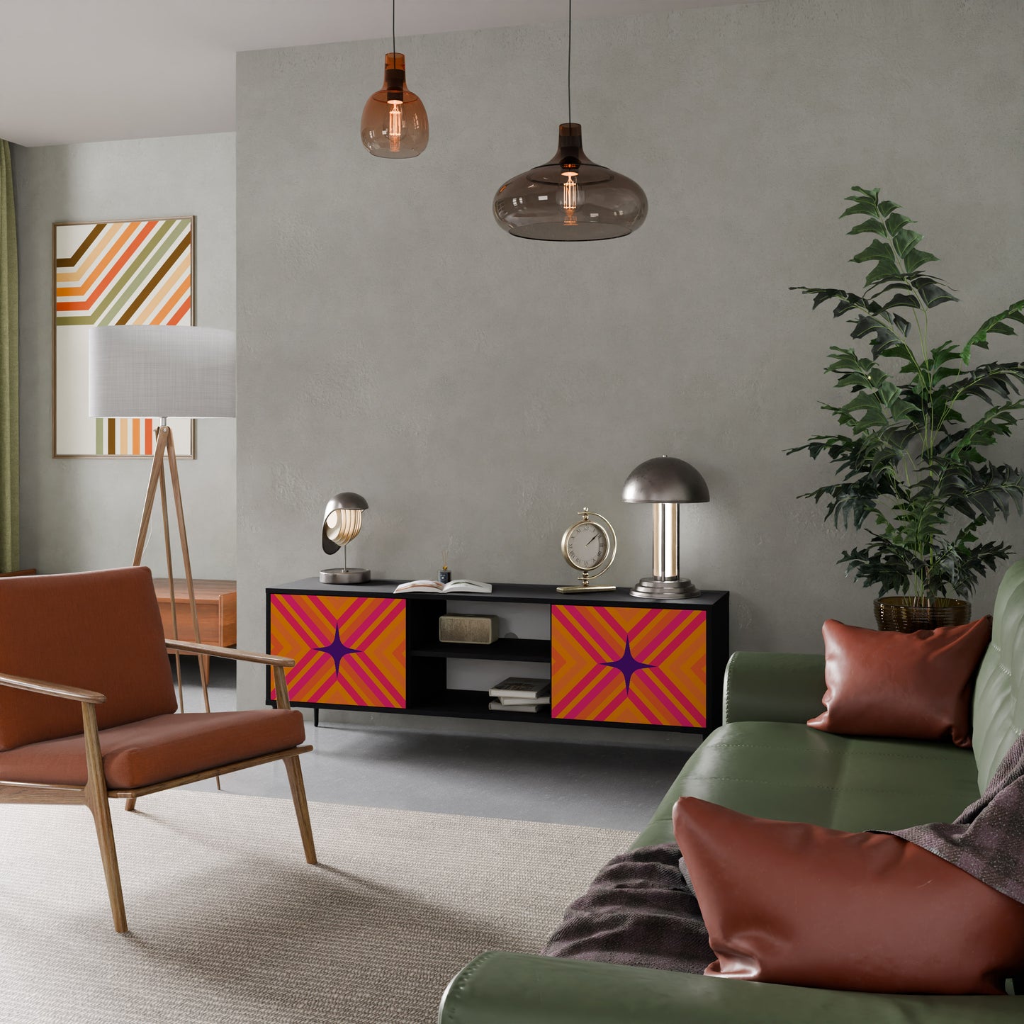 GEOMETRIC BRILLIANCE 2-dörrars TV-bänk i svart finish