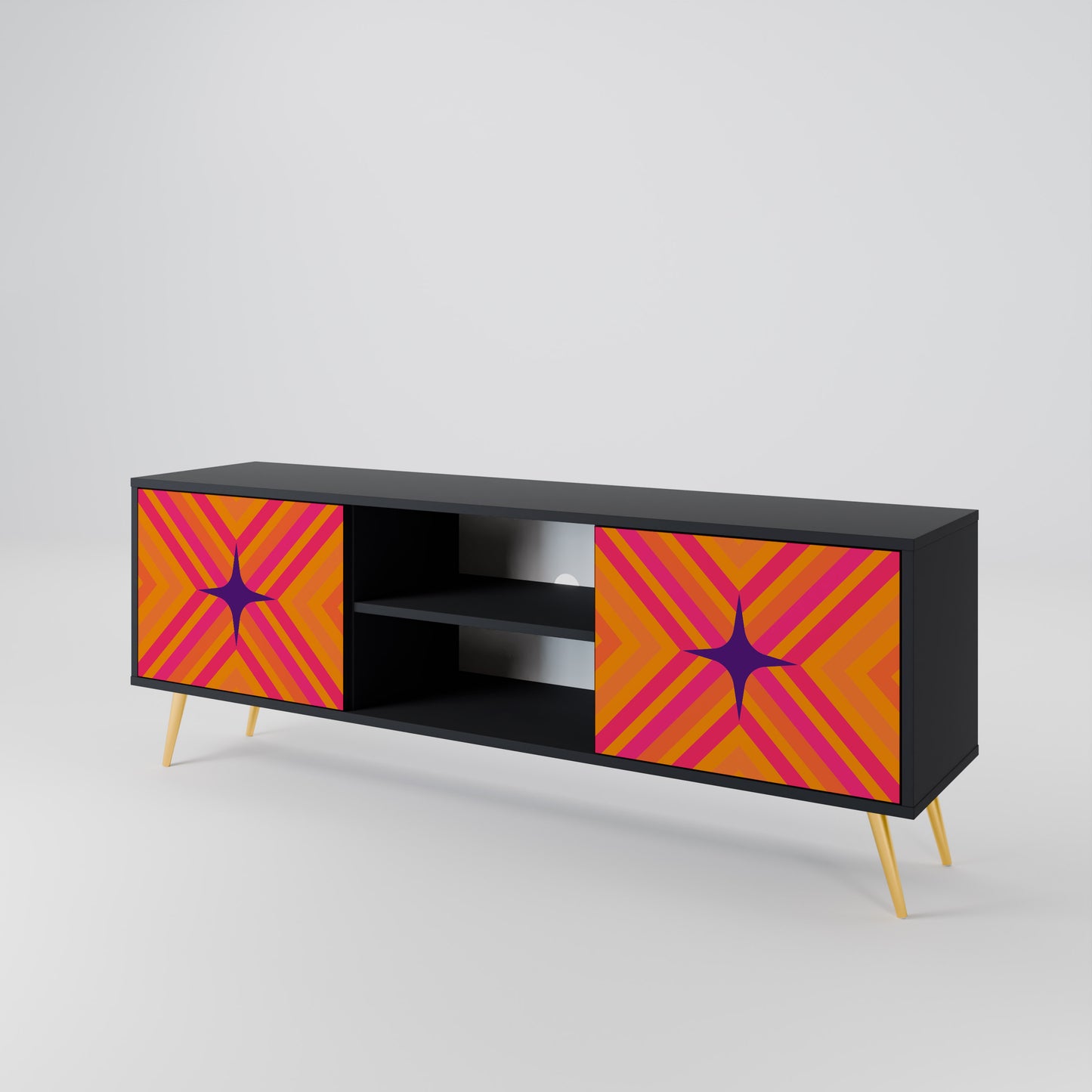 GEOMETRIC BRILLIANCE 2-dörrars TV-bänk i svart finish