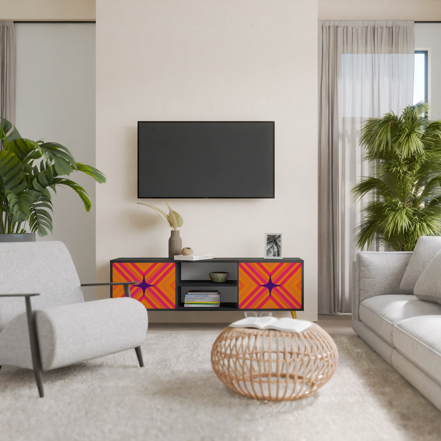 GEOMETRIC BRILLIANCE 2-dörrars TV-bänk i svart finish