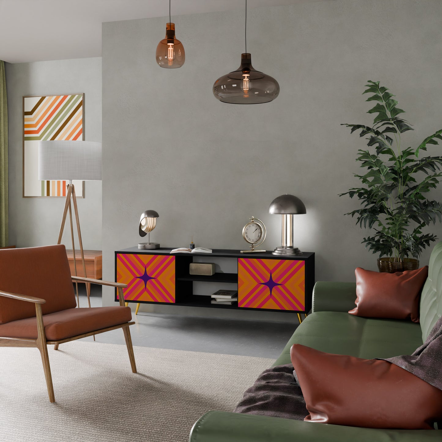 GEOMETRIC BRILLIANCE 2-dörrars TV-bänk i svart finish