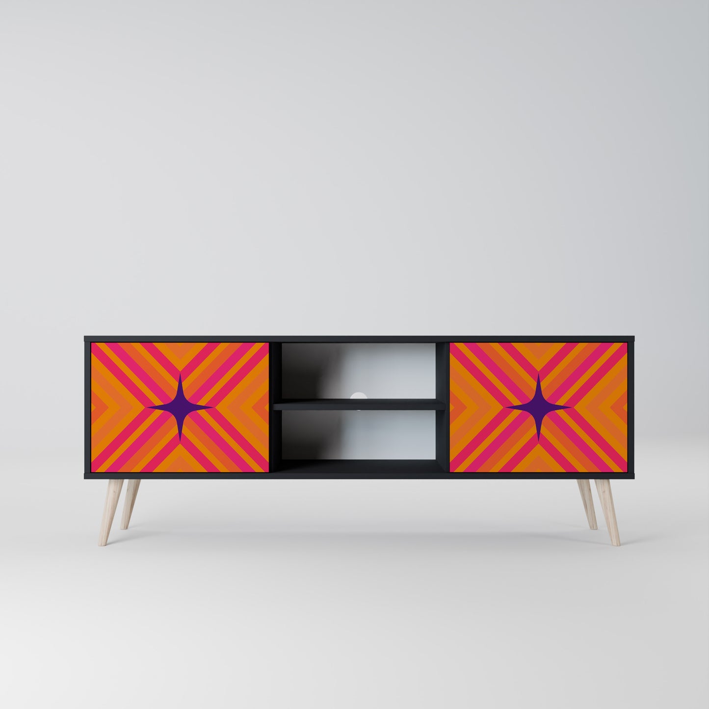 GEOMETRIC BRILLIANCE 2-dörrars TV-bänk i svart finish