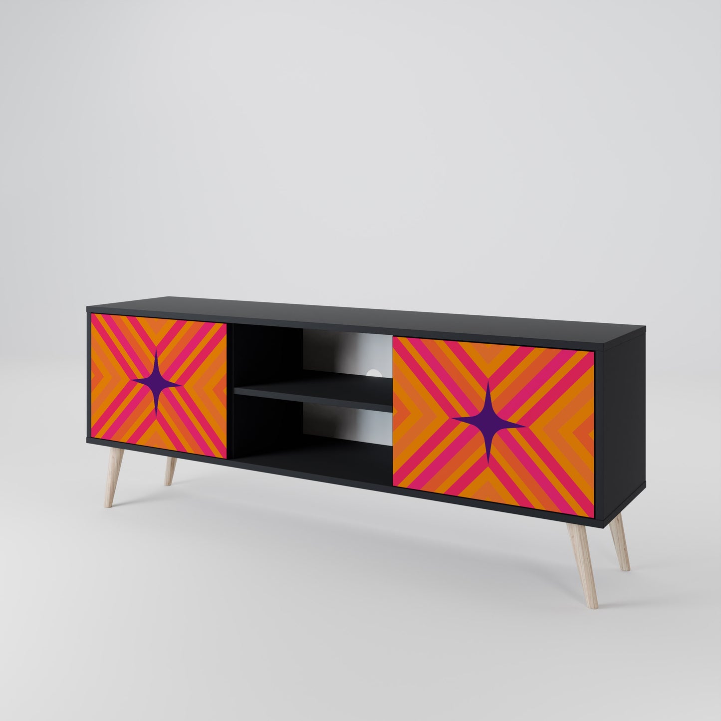 GEOMETRIC BRILLIANCE 2-dörrars TV-bänk i svart finish