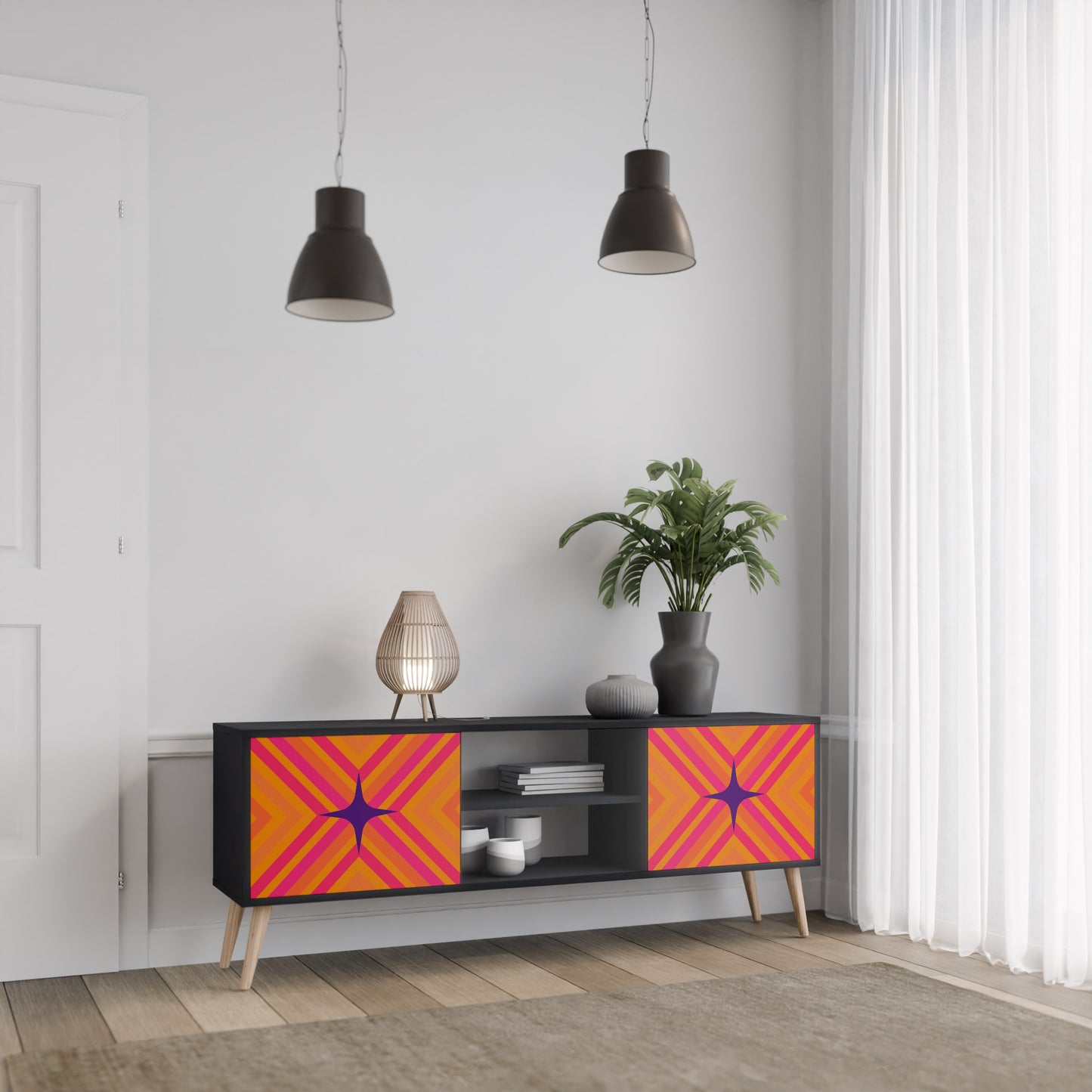 GEOMETRIC BRILLIANCE 2-dörrars TV-bänk i svart finish