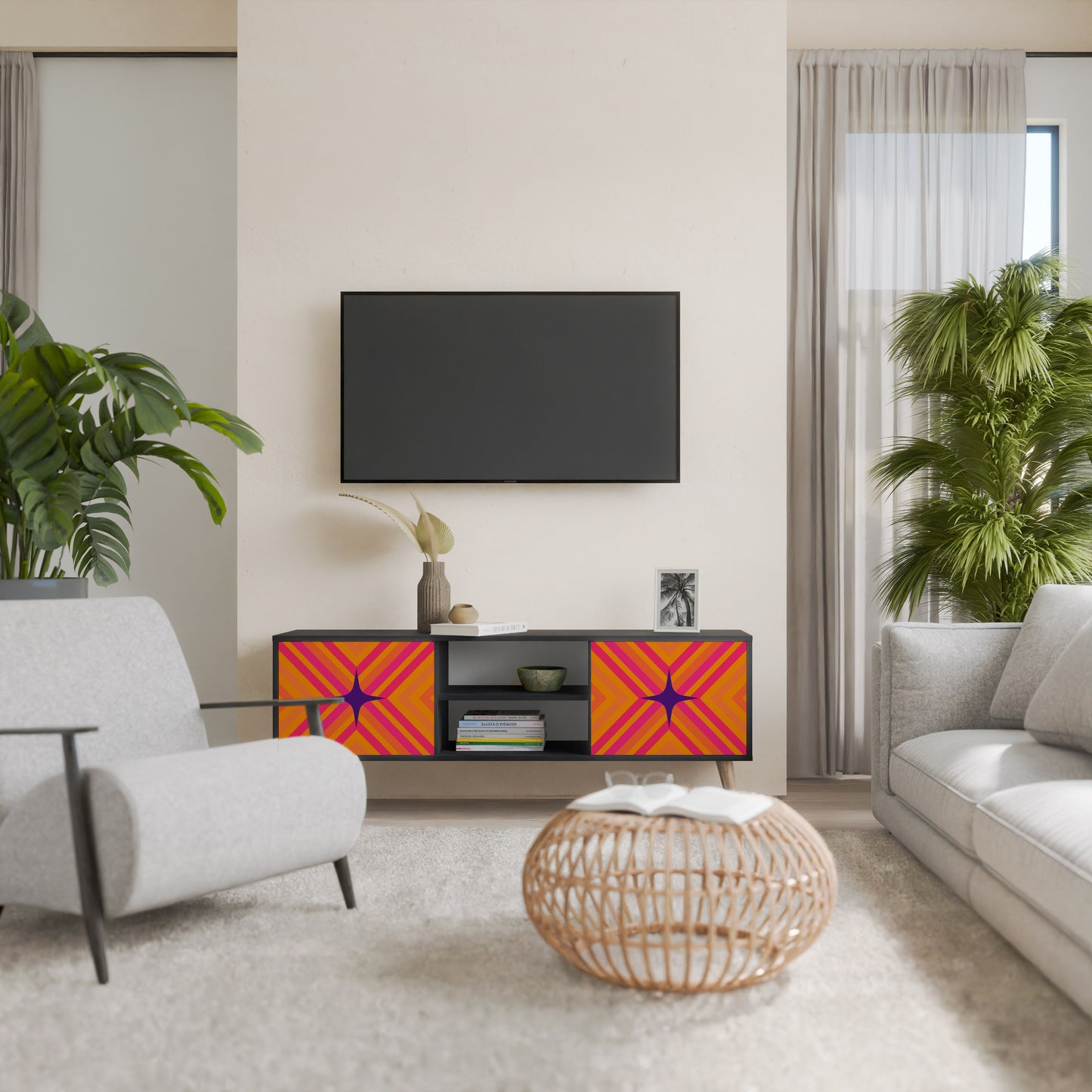 GEOMETRIC BRILLIANCE 2-dörrars TV-bänk i svart finish