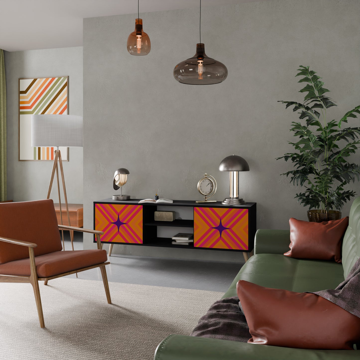 GEOMETRIC BRILLIANCE 2-dörrars TV-bänk i svart finish