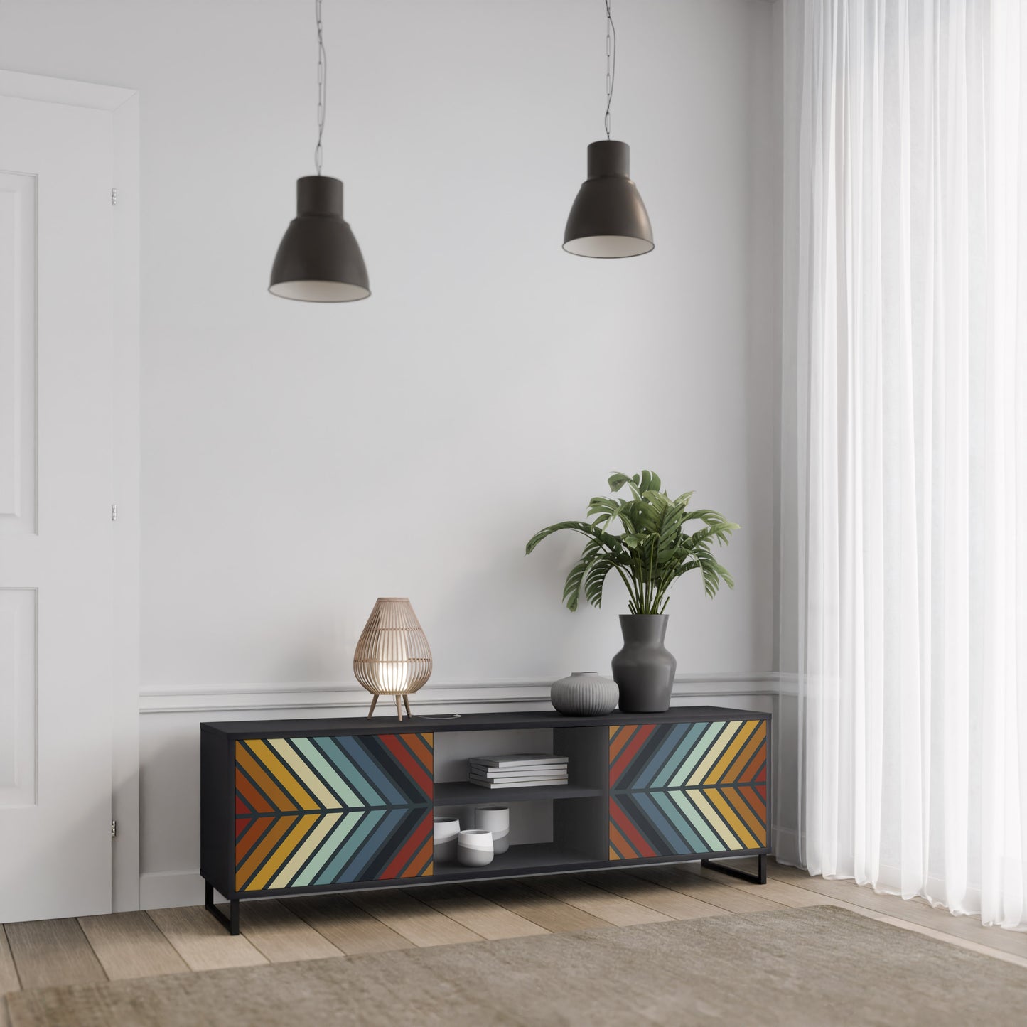 INDIGENOUS ZIGZAG 2-Door TV Stand in Black Finish