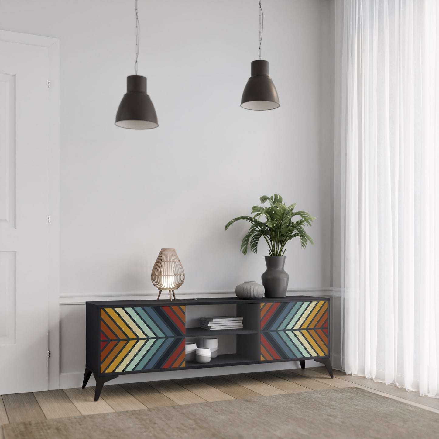 INDIGENOUS ZIGZAG 2-Door TV Stand in Black Finish