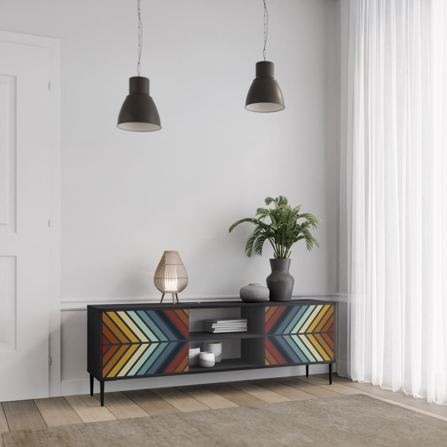 INDIGENOUS ZIGZAG 2-Door TV Stand in Black Finish