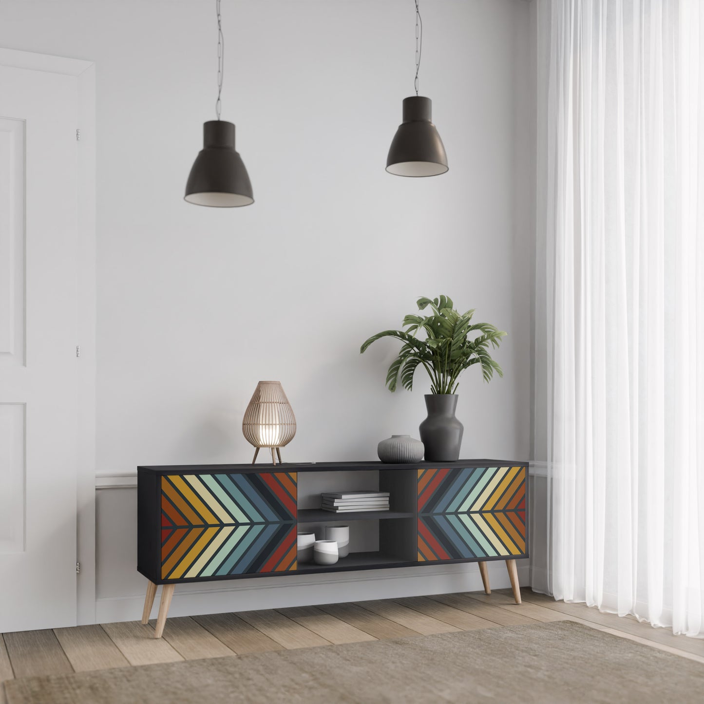 INDIGENOUS ZIGZAG 2-Door TV Stand in Black Finish