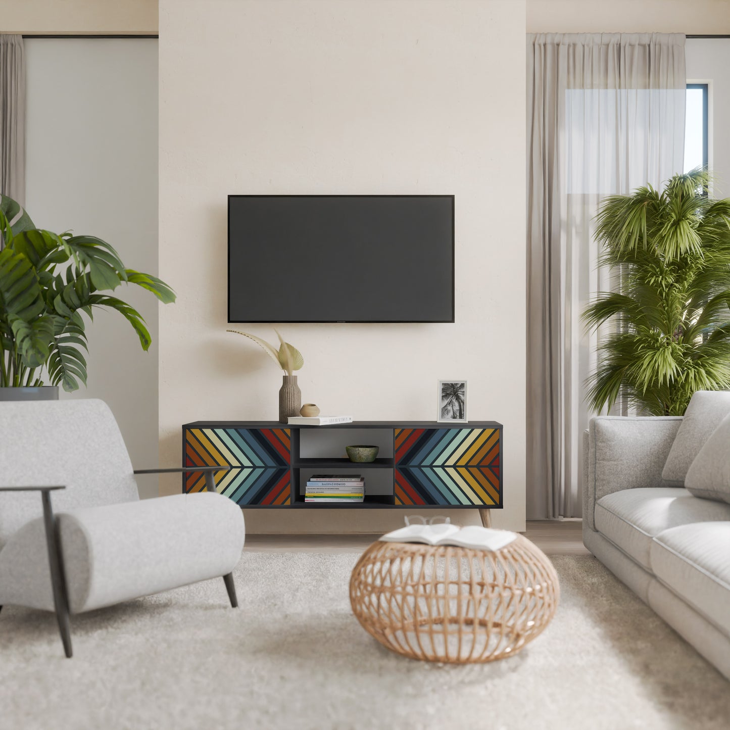 INDIGENOUS ZIGZAG 2-Door TV Stand in Black Finish