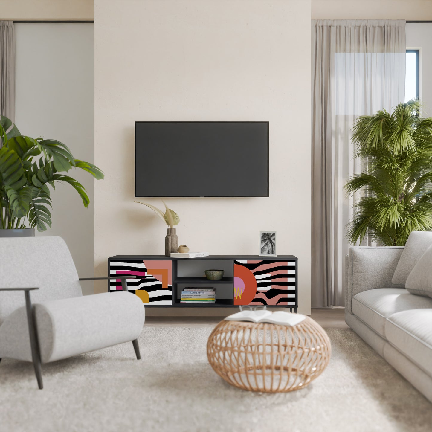 CHROMATIC ABSTRACT 2-Door TV Stand in Black Finish