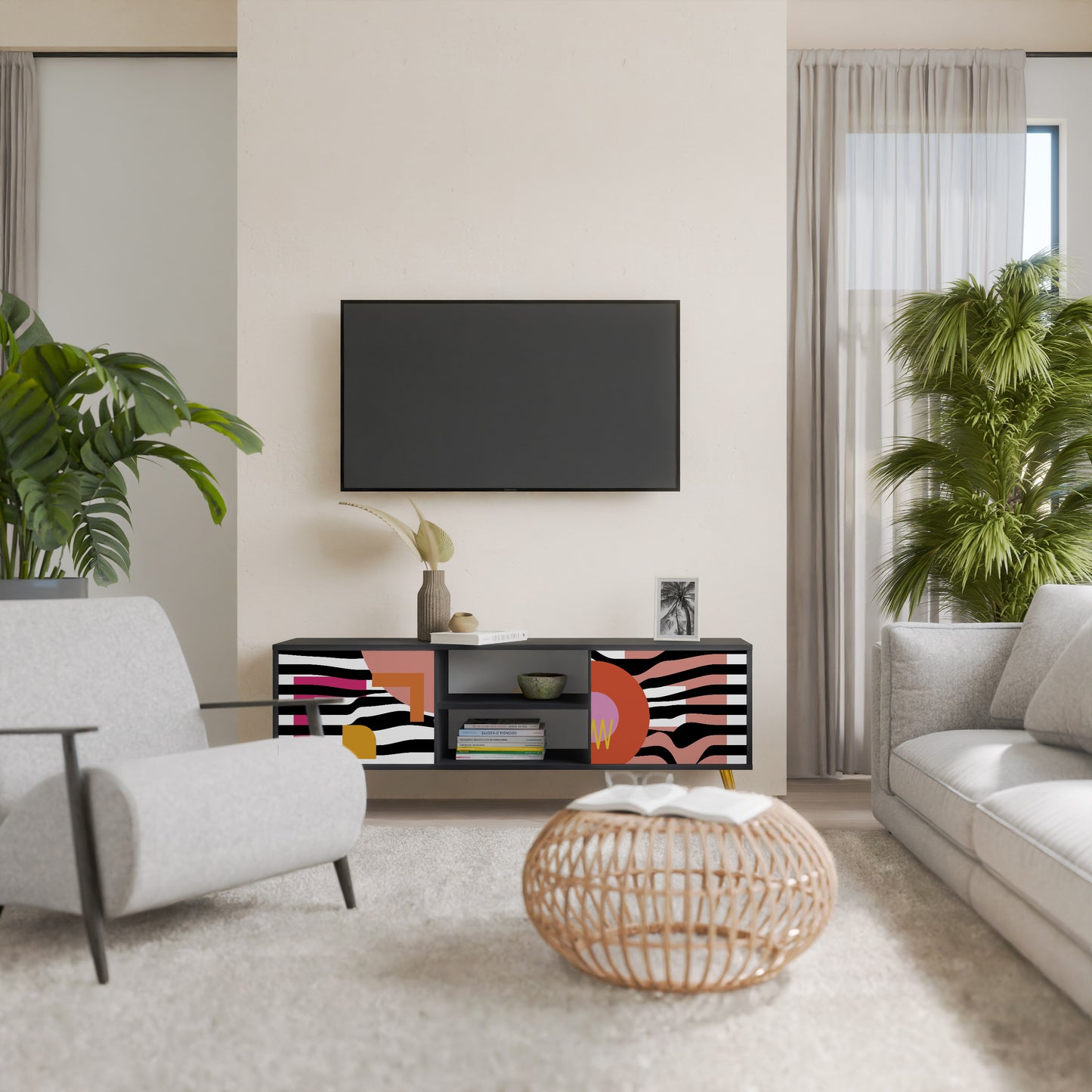 CHROMATIC ABSTRACT 2-Door TV Stand in Black Finish