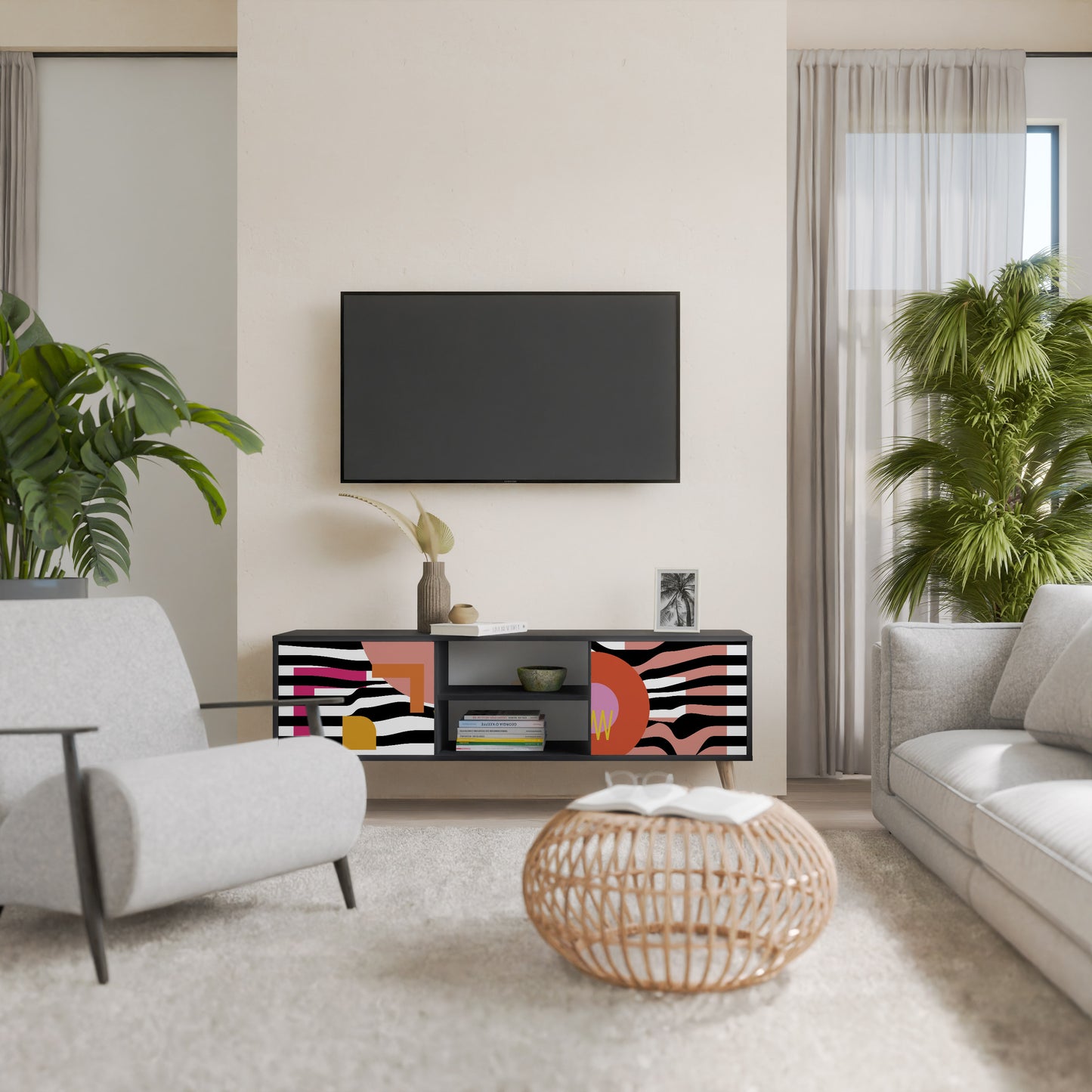 CHROMATIC ABSTRACT 2-Door TV Stand in Black Finish