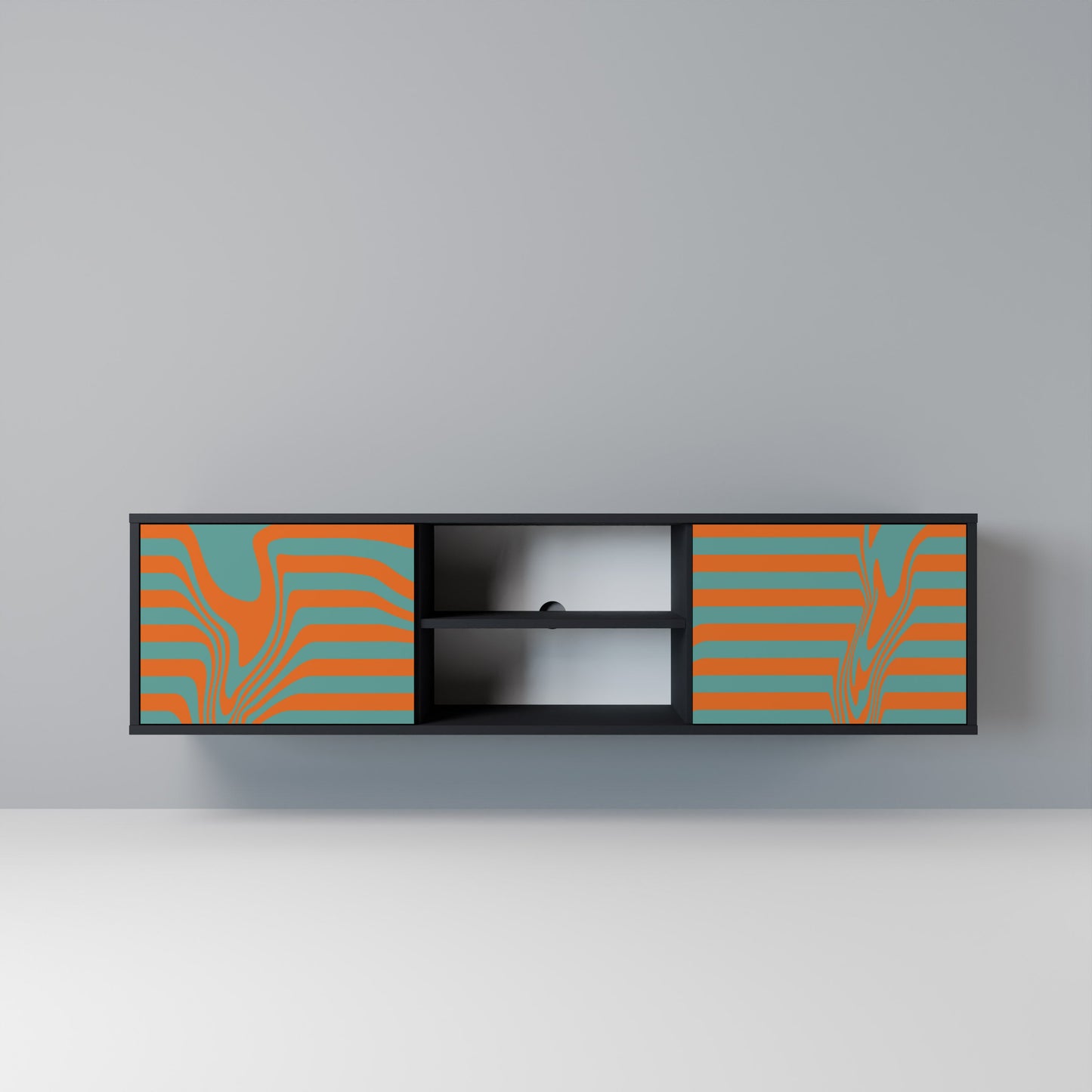 LINE COLLAPSE 2-Door TV Stand in Black Finish