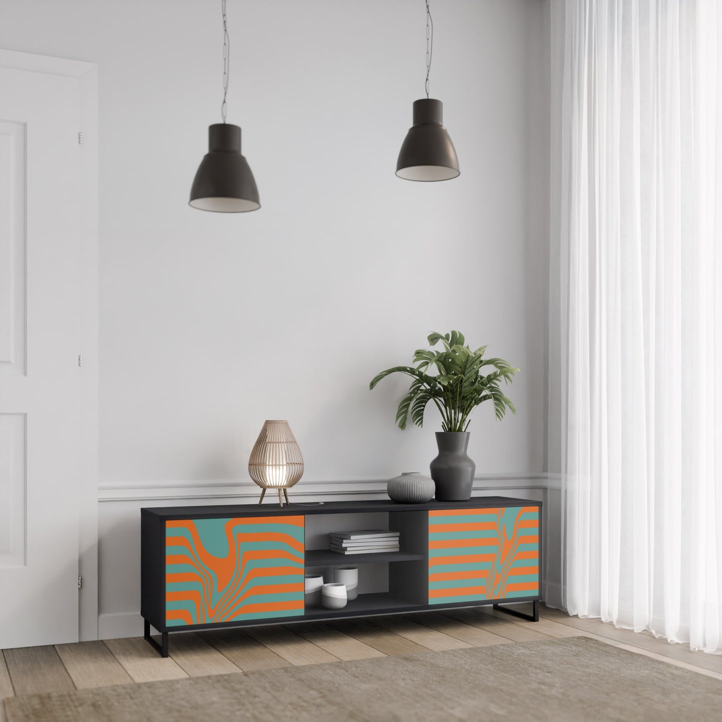 LINE COLLAPSE 2-Door TV Stand in Black Finish