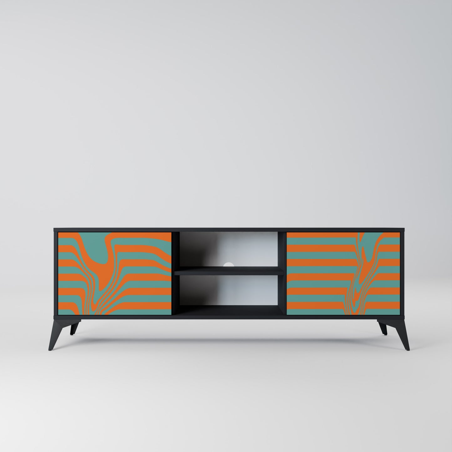 LINE COLLAPSE 2-Door TV Stand in Black Finish