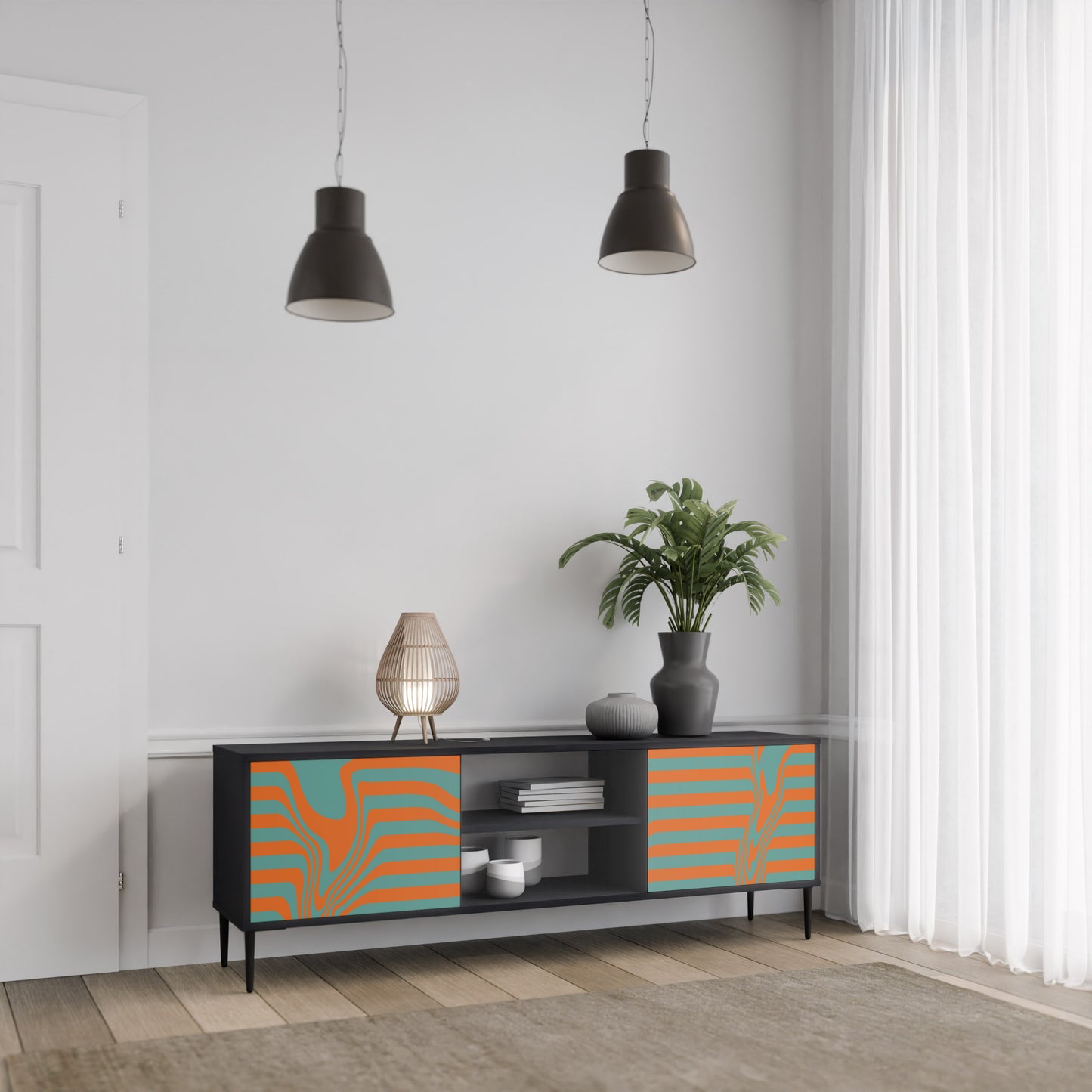 LINE COLLAPSE 2-Door TV Stand in Black Finish