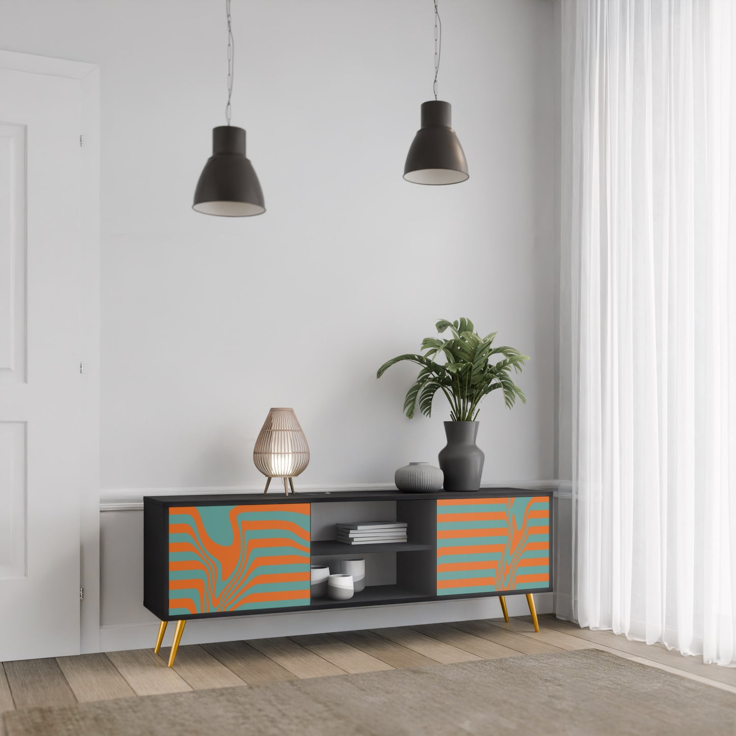 LINE COLLAPSE 2-Door TV Stand in Black Finish